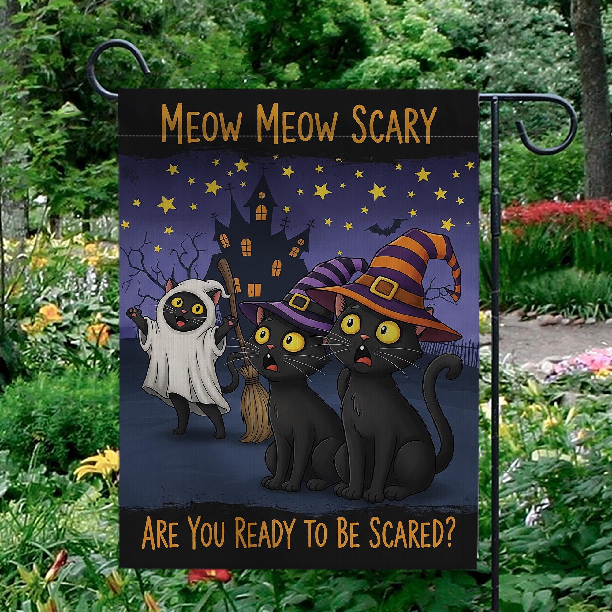 Meow Meow Scary Cats Halloween Garden Flag, Funny Black Cat Spooky Decor, Fall Outdoor Decoration