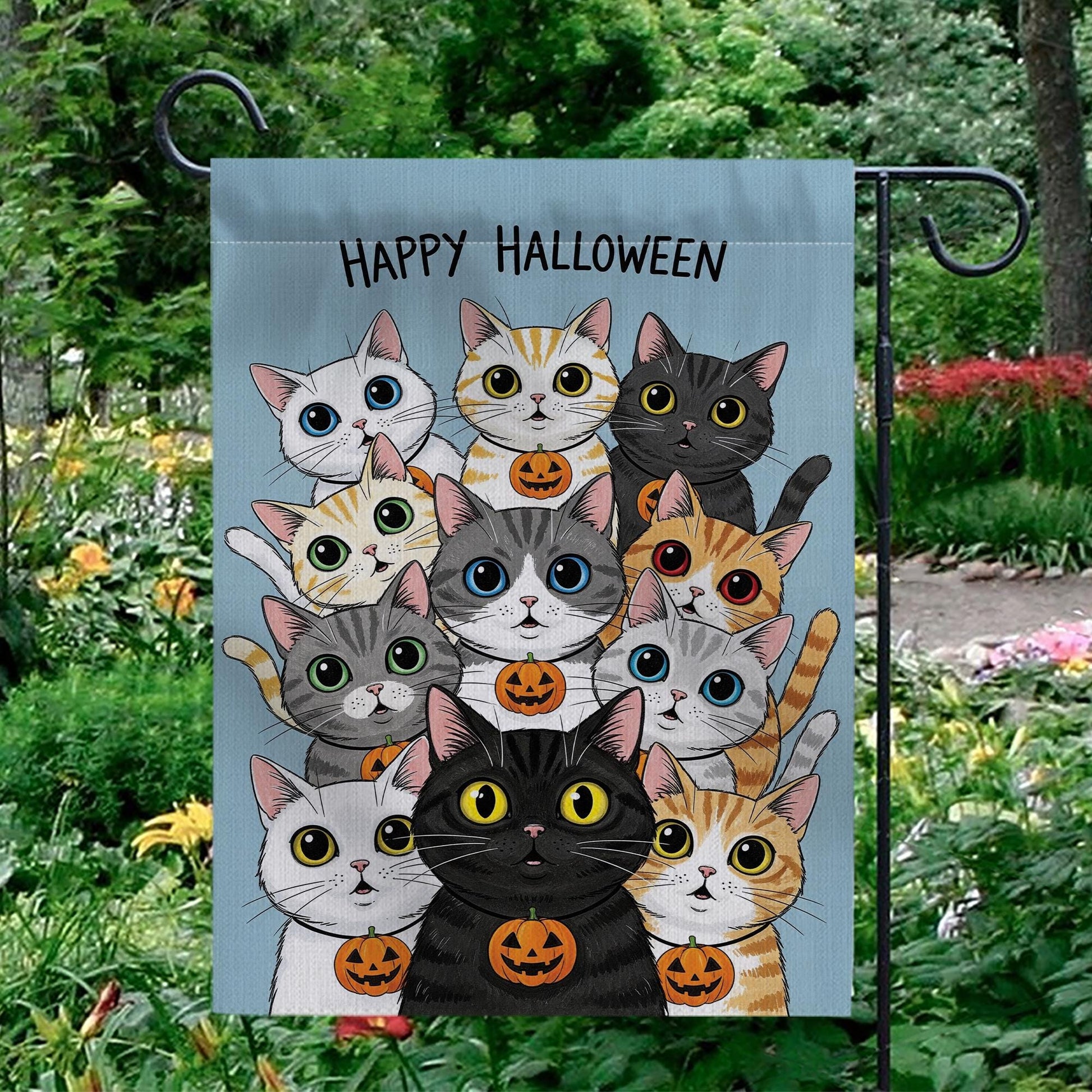 Happy Halloween Cats Garden Flag, Cute Black Cat Pumpkin Decor, Fall Outdoor Decoration