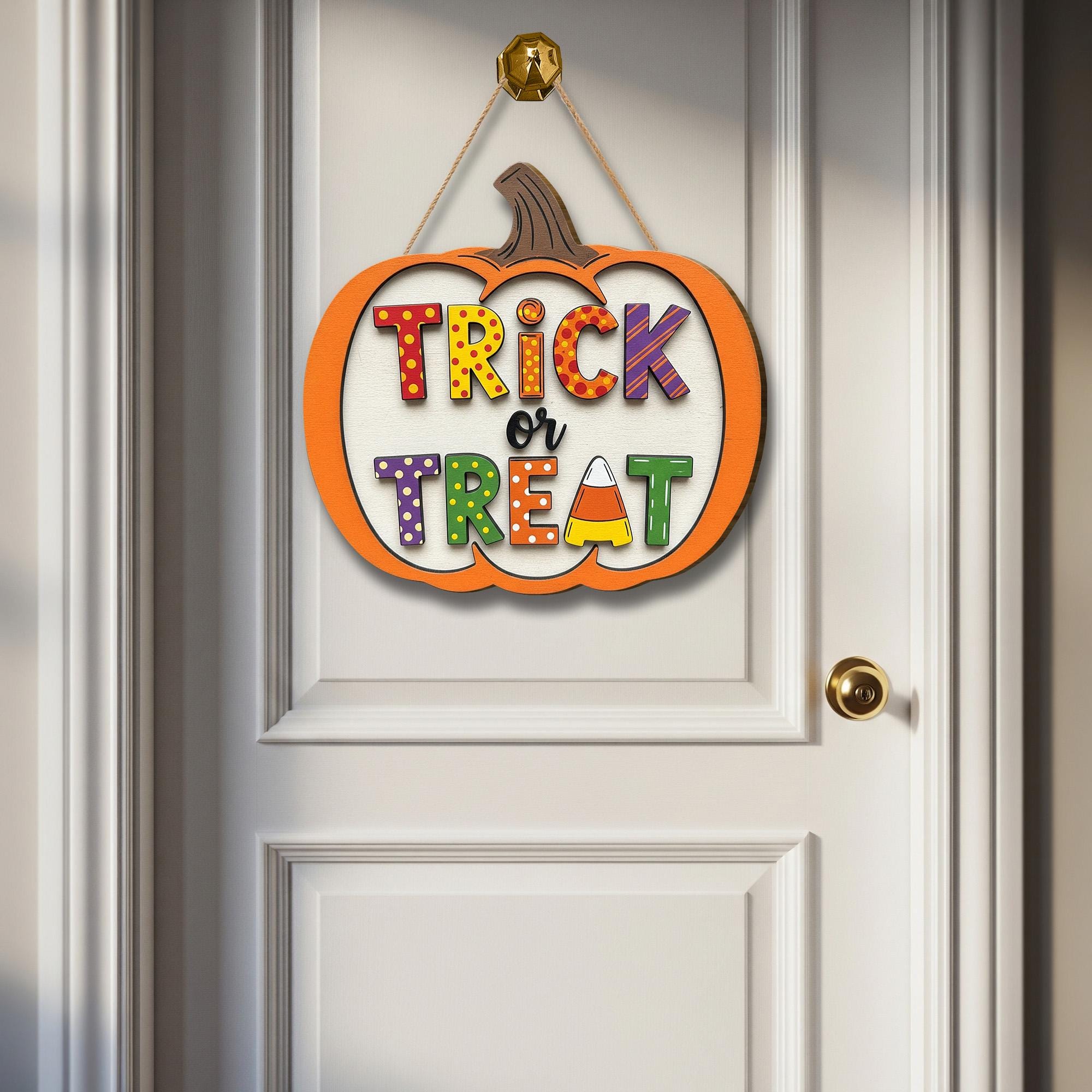 Trick or Treat Pumpkin Wooden Sign 2 Layer , Halloween Door Hanger, Fall Porch Decor, Spooky Home Decor