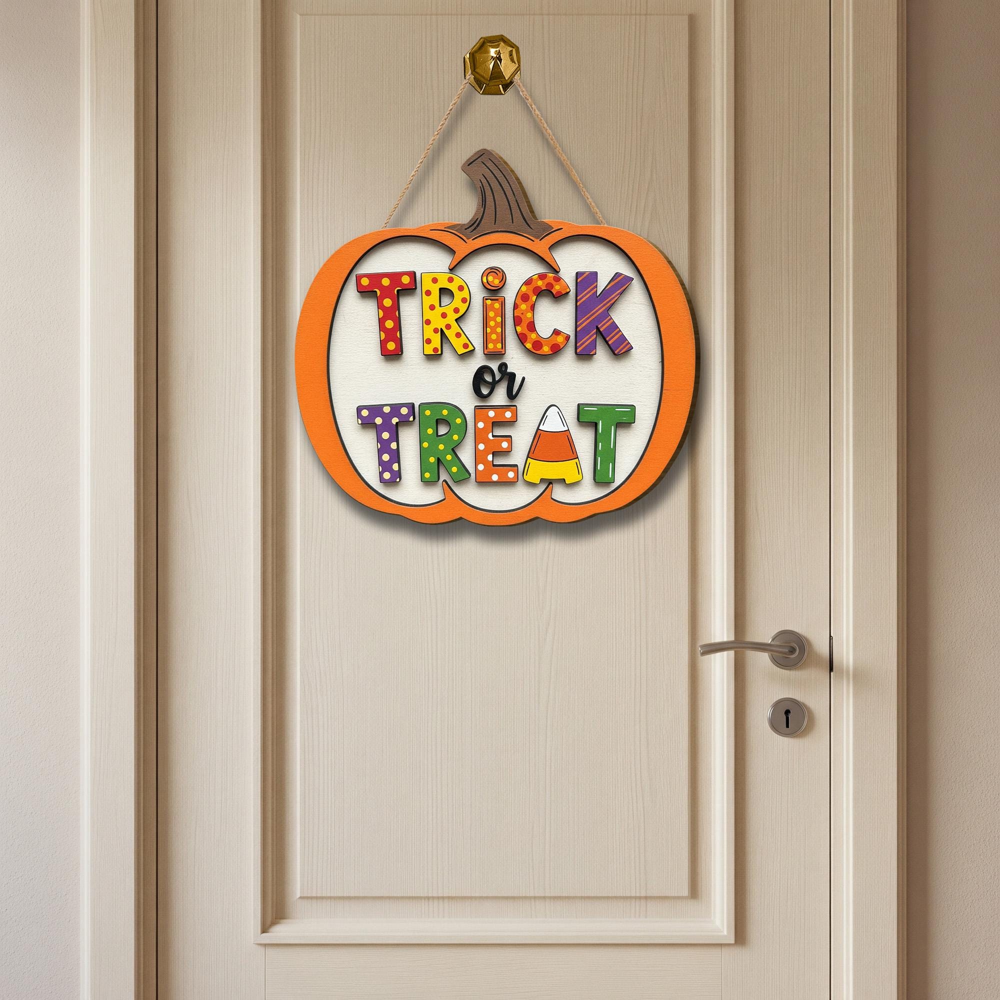Trick or Treat Pumpkin Wooden Sign 2 Layer , Halloween Door Hanger, Fall Porch Decor, Spooky Home Decor