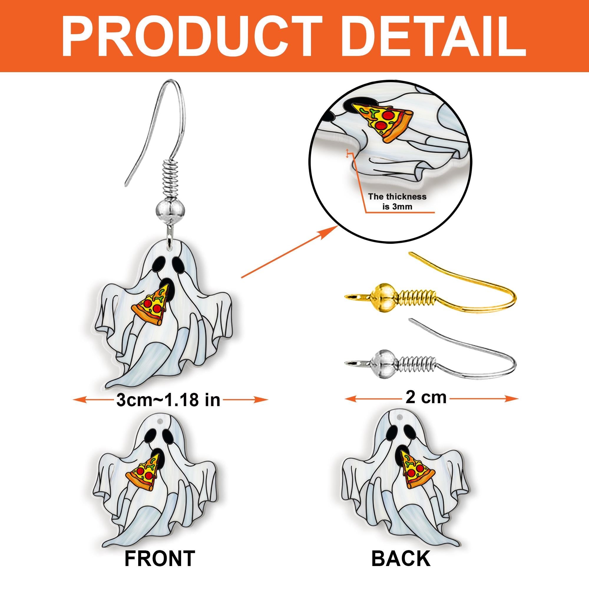 Pizza Ghost Earrings – Cute Spooky Dangle Halloween Earrings for Foodie Fashion, Goth Humor & Quirky Fall Style
