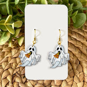 Pizza Ghost Earrings – Cute Spooky Dangle Halloween Earrings for Foodie Fashion, Goth Humor & Quirky Fall Style