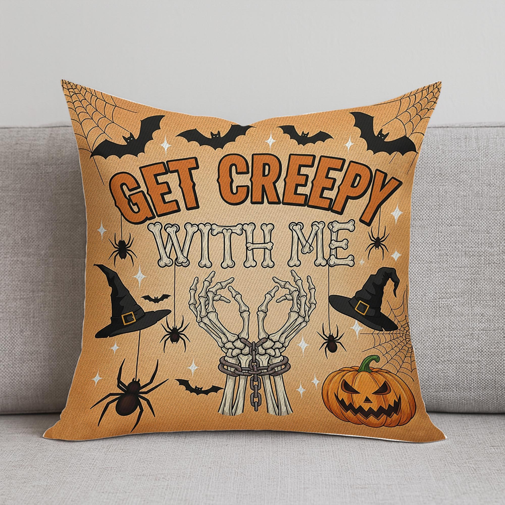 Get Creepy With Me Pillow, Halloween Throw Pillow, Spooky Skeleton Fall Decor, Home Decor