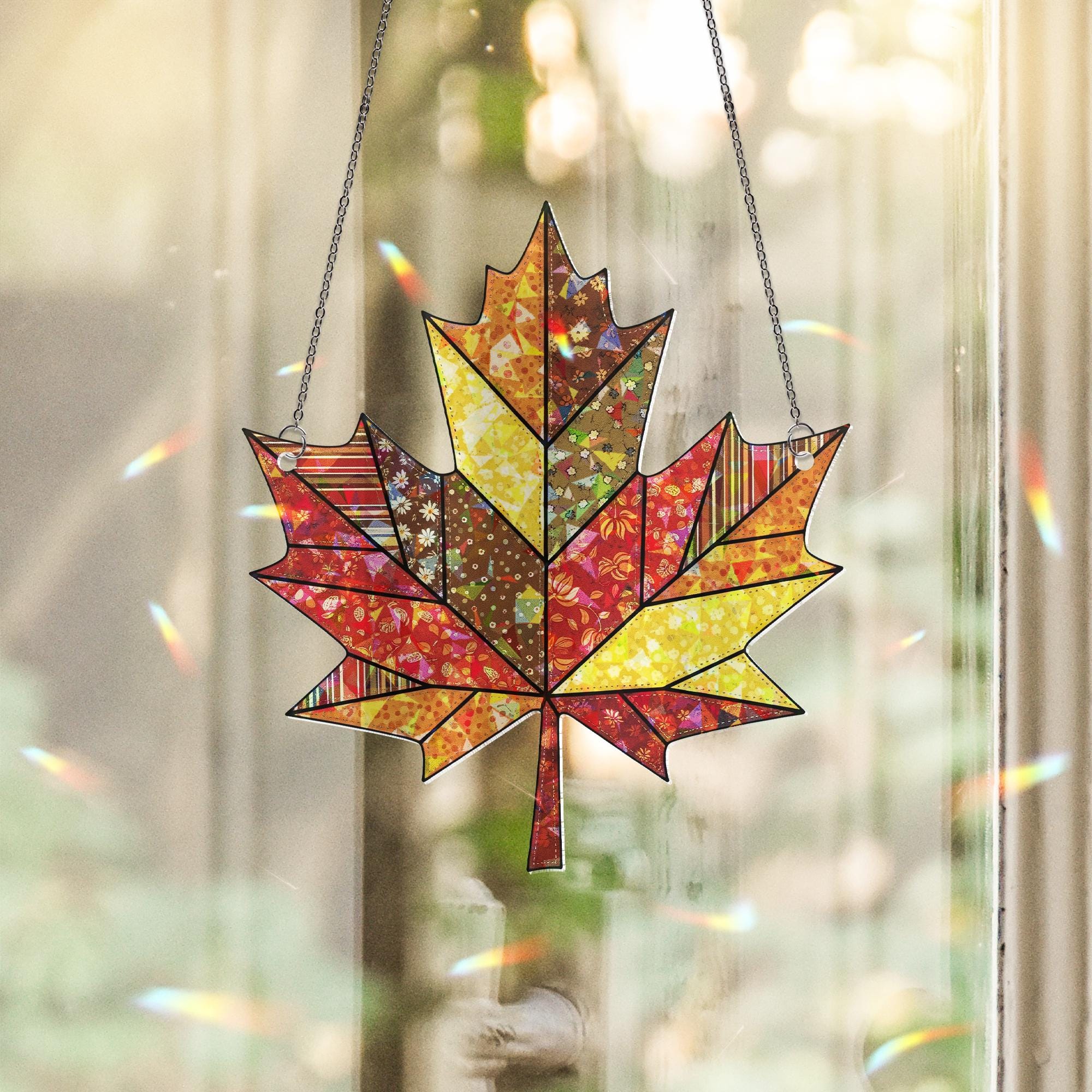 Autumn Maple Leaf Suncatcher, Stained Glass Wall Hanging, Fall Decor, Housewarming Gift