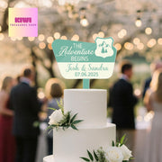 The Adventure Begins Cake Topper – Custom Wedding Cake Topper with Names & Date for Outdoor, Travel, or Mountain Weddings