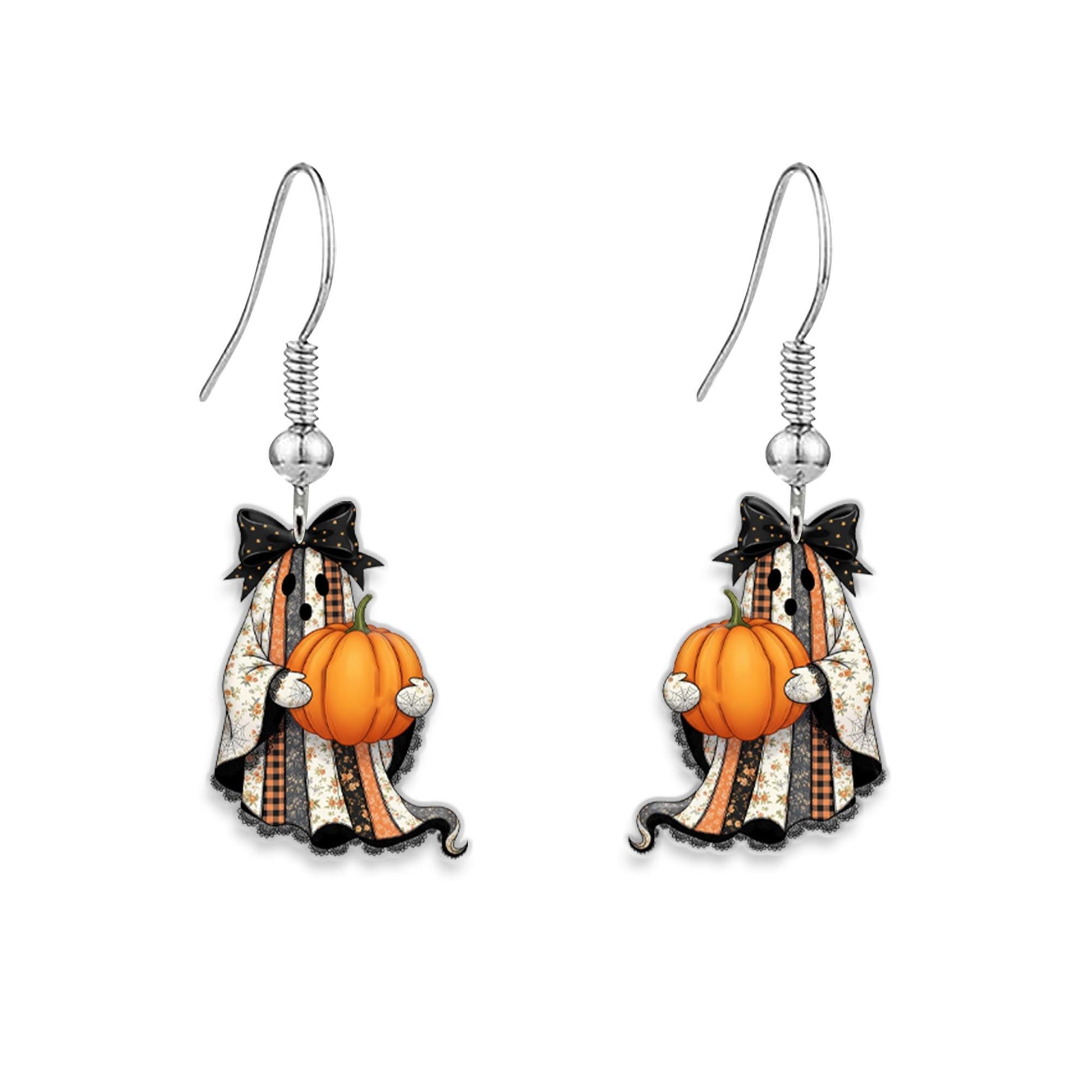 Ghost Pumpkin Halloween Earrings, Fall Dangle Earrings, Cute Spooky Earrings, Autumn Pumpkin Jewelry, Halloween Gift for Her