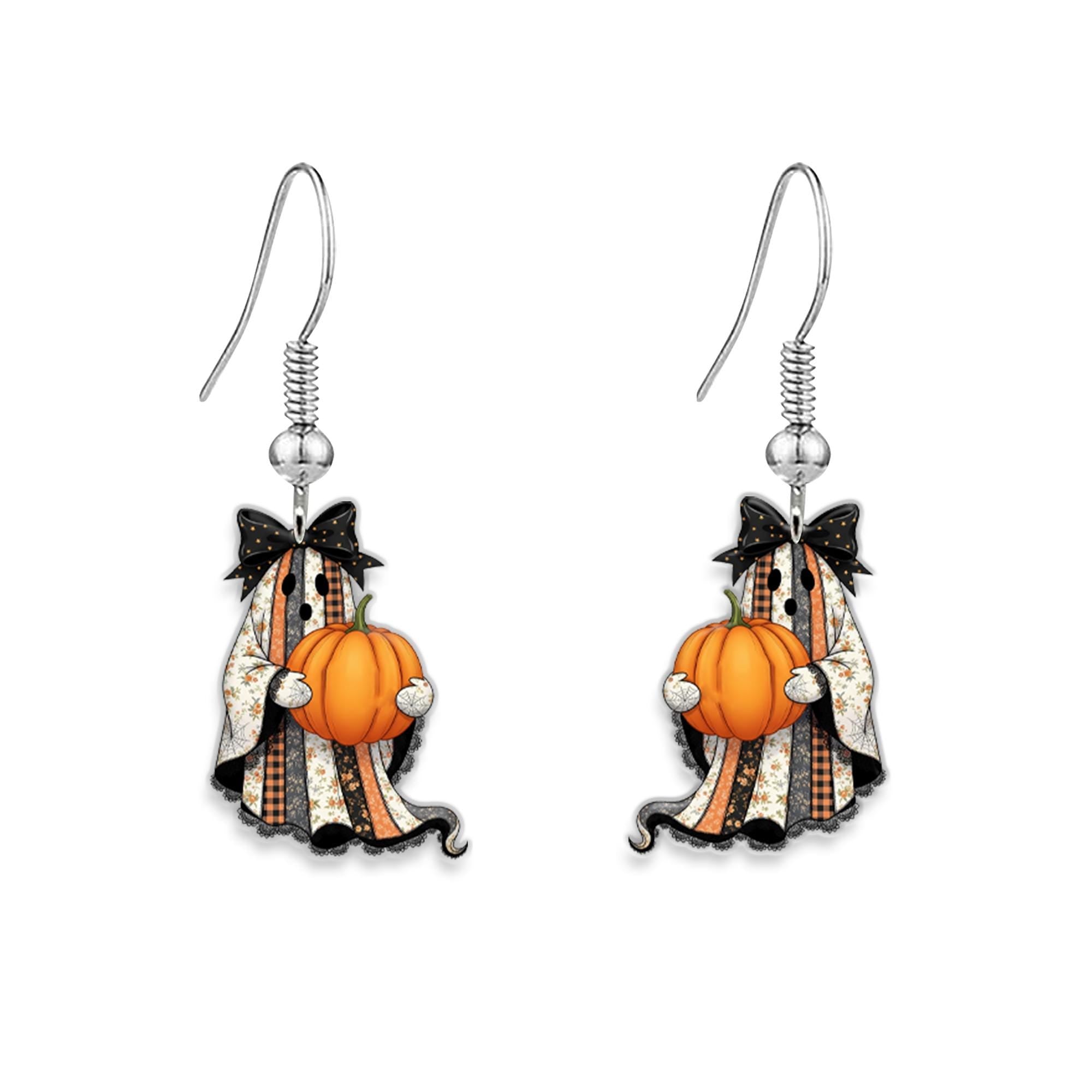 Ghost Pumpkin Halloween Earrings, Fall Dangle Earrings, Cute Spooky Earrings, Autumn Pumpkin Jewelry, Halloween Gift for Her