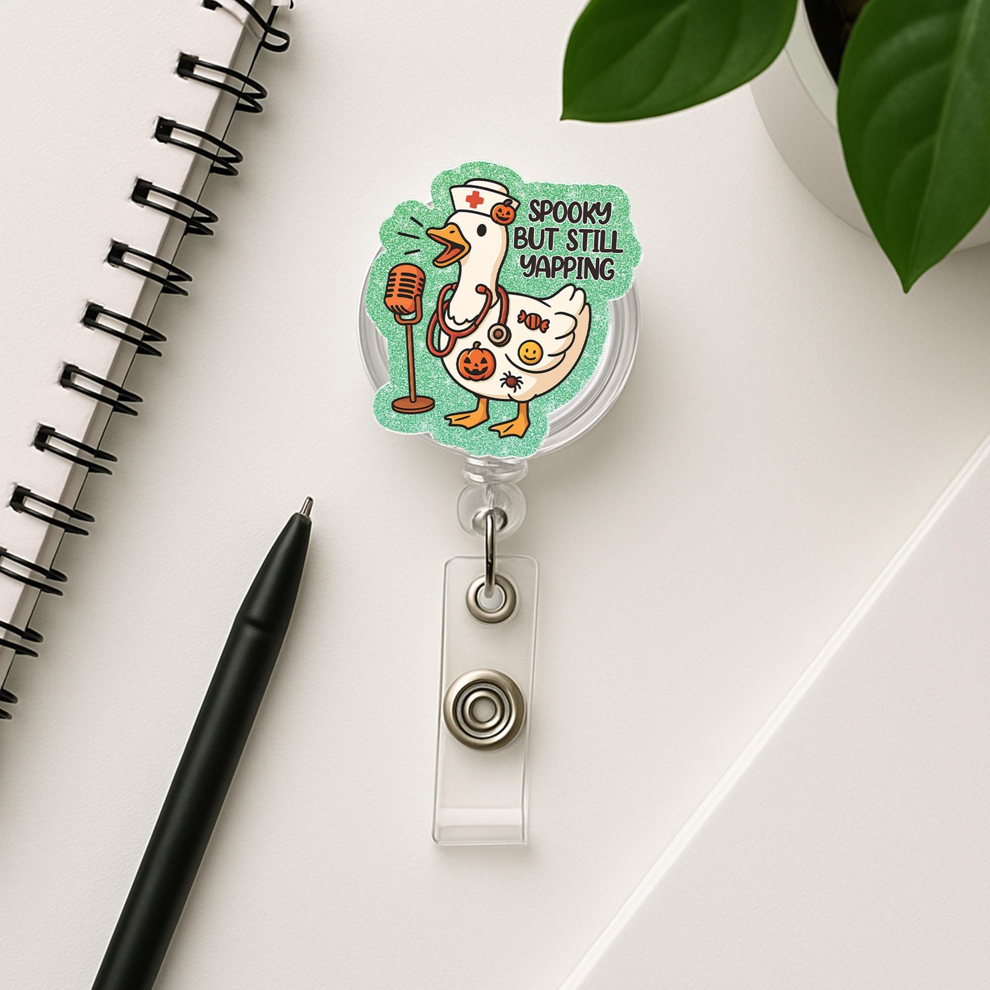 Funny Nurse Halloween Badge Clip, Spooky Duck ID Holder, Cute Medical Badge Accessory, Fall Gift for Healthcare Workers or Nurses