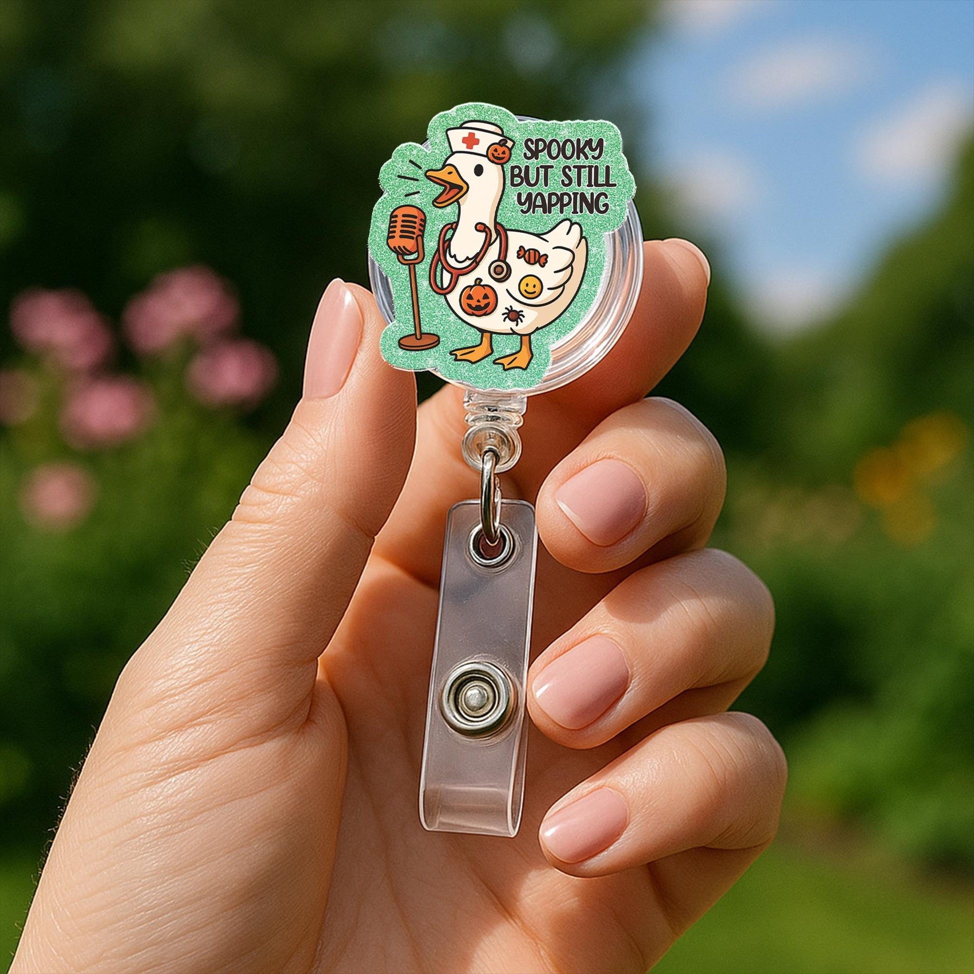 Funny Nurse Halloween Badge Clip, Spooky Duck ID Holder, Cute Medical Badge Accessory, Fall Gift for Healthcare Workers or Nurses