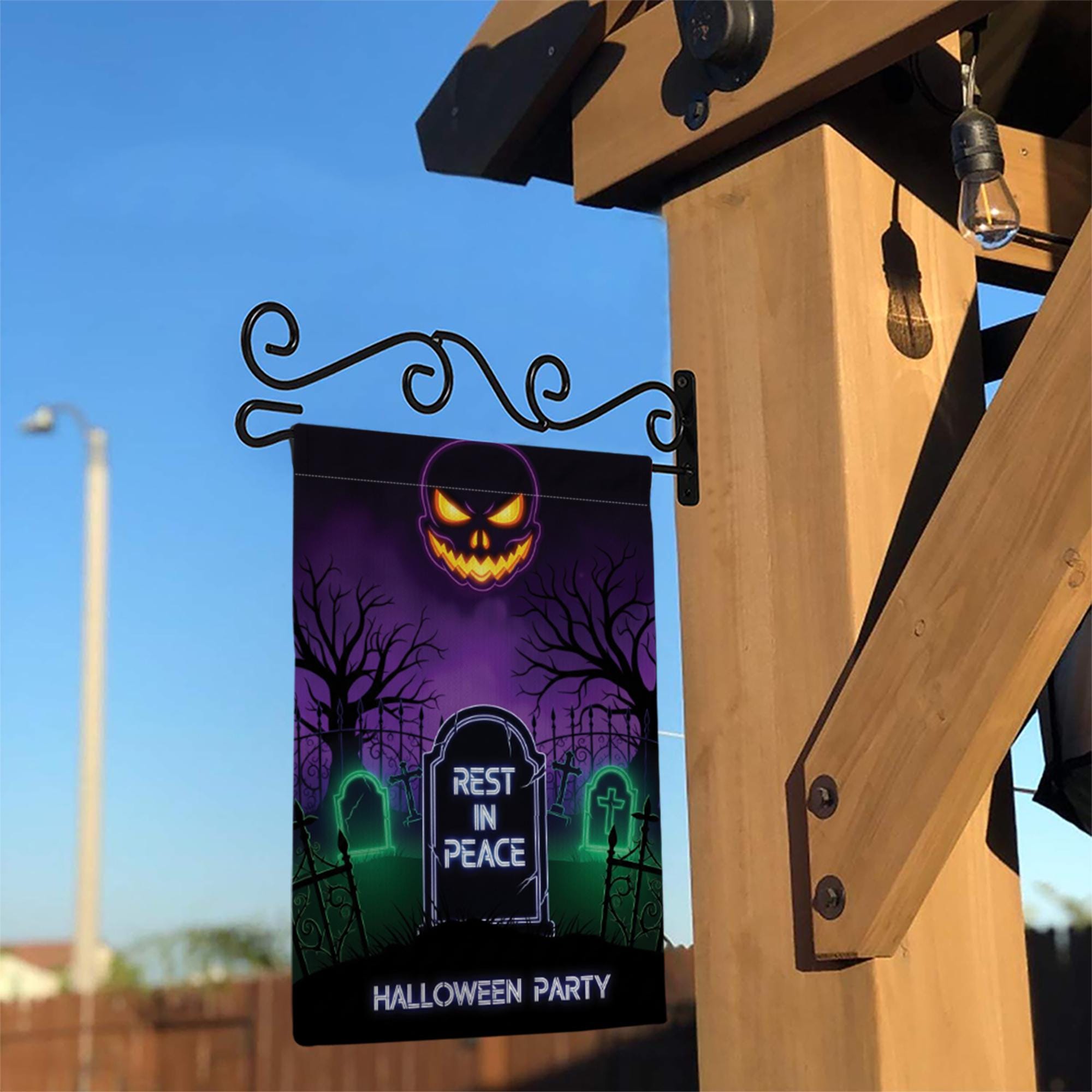 Halloween RIP Garden Flag – Spooky Yard Decor with Tombstone & Jack-o'-Lantern – Scary Graveyard Outdoor Sign for Halloween Party