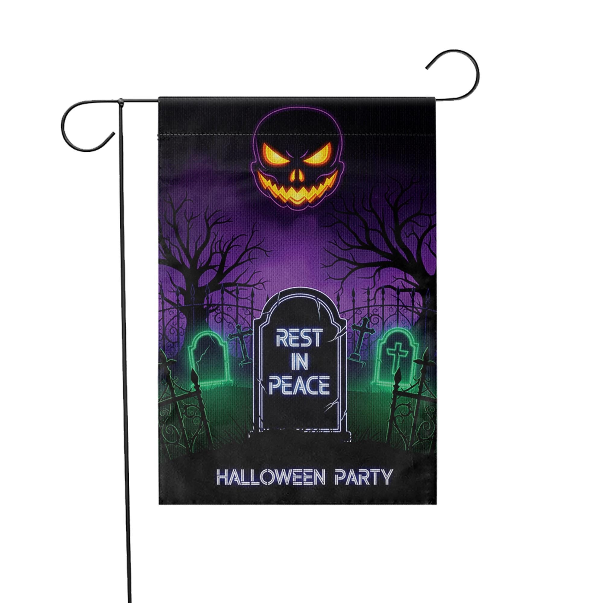 Halloween RIP Garden Flag – Spooky Yard Decor with Tombstone & Jack-o'-Lantern – Scary Graveyard Outdoor Sign for Halloween Party