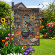 Happy Halloweenie Garden Flag – Witch Dachshund Halloween Decor – Cute Dog Paws & Potions Fall Yard Banner for Halloween Porch