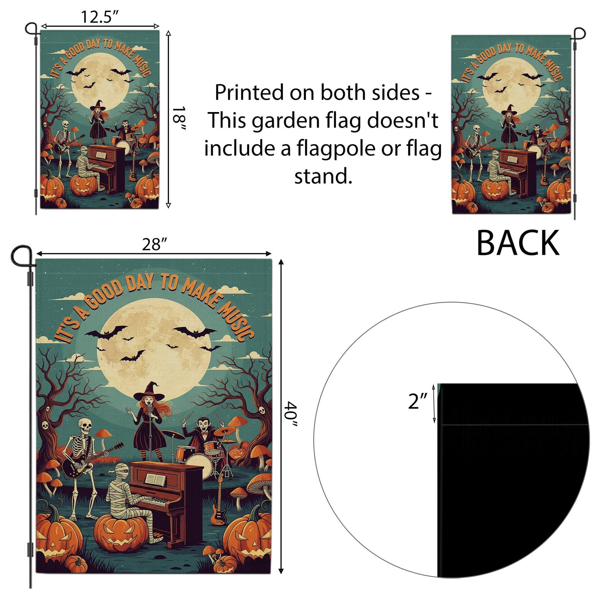 Halloween Music Garden Flag – Spooky Band with Skeletons, Witch, and Mummy – Musical Pumpkin Yard Decor for Fall Porch Display