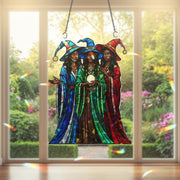 Triple Witch Sisters Suncatcher – Holographic Acrylic Crystal Ball Window Decor for Witchy, Spiritual & Gothic Home Style