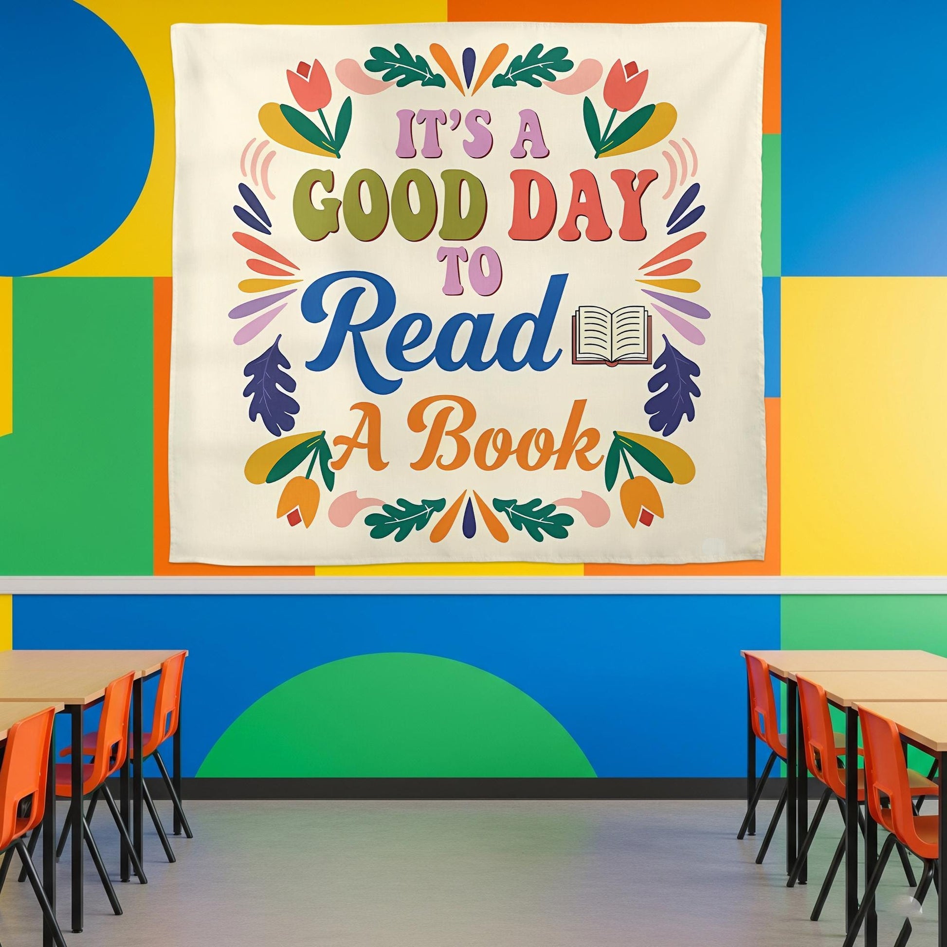 Book Lover Wall Tapestry, It's a Good Day to Read Banner, Colorful Reading Decor, Cozy Bookish Room Art, Classroom Wall Hanging