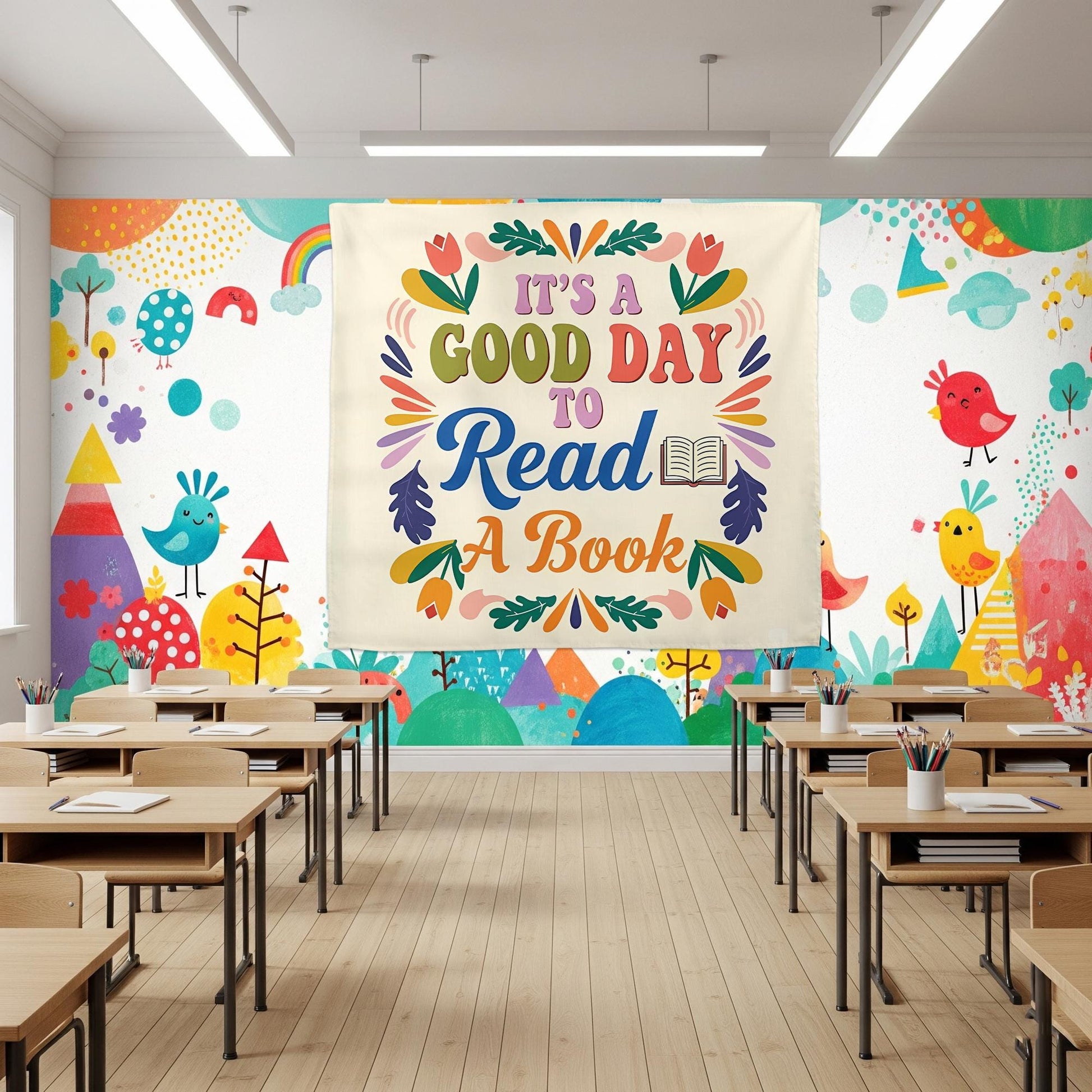 Book Lover Wall Tapestry, It's a Good Day to Read Banner, Colorful Reading Decor, Cozy Bookish Room Art, Classroom Wall Hanging