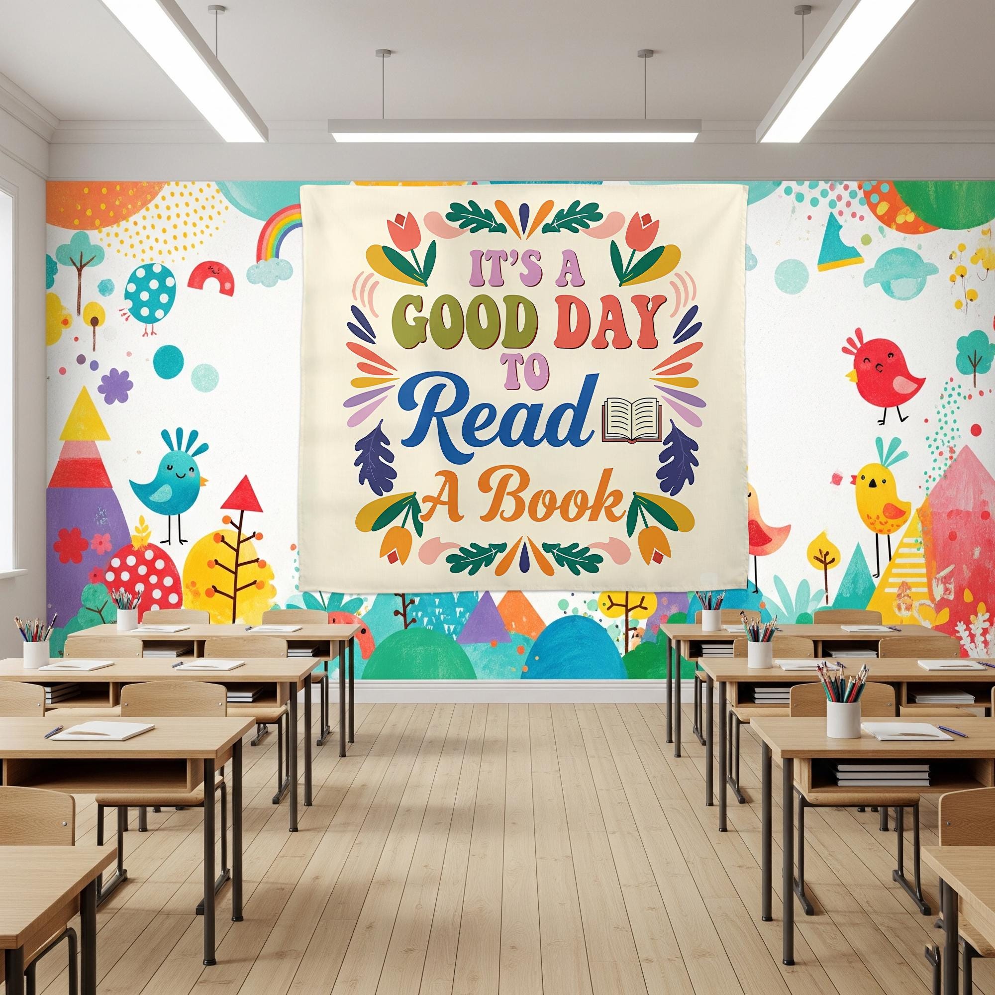 Book Lover Wall Tapestry, It's a Good Day to Read Banner, Colorful Reading Decor, Cozy Bookish Room Art, Classroom Wall Hanging