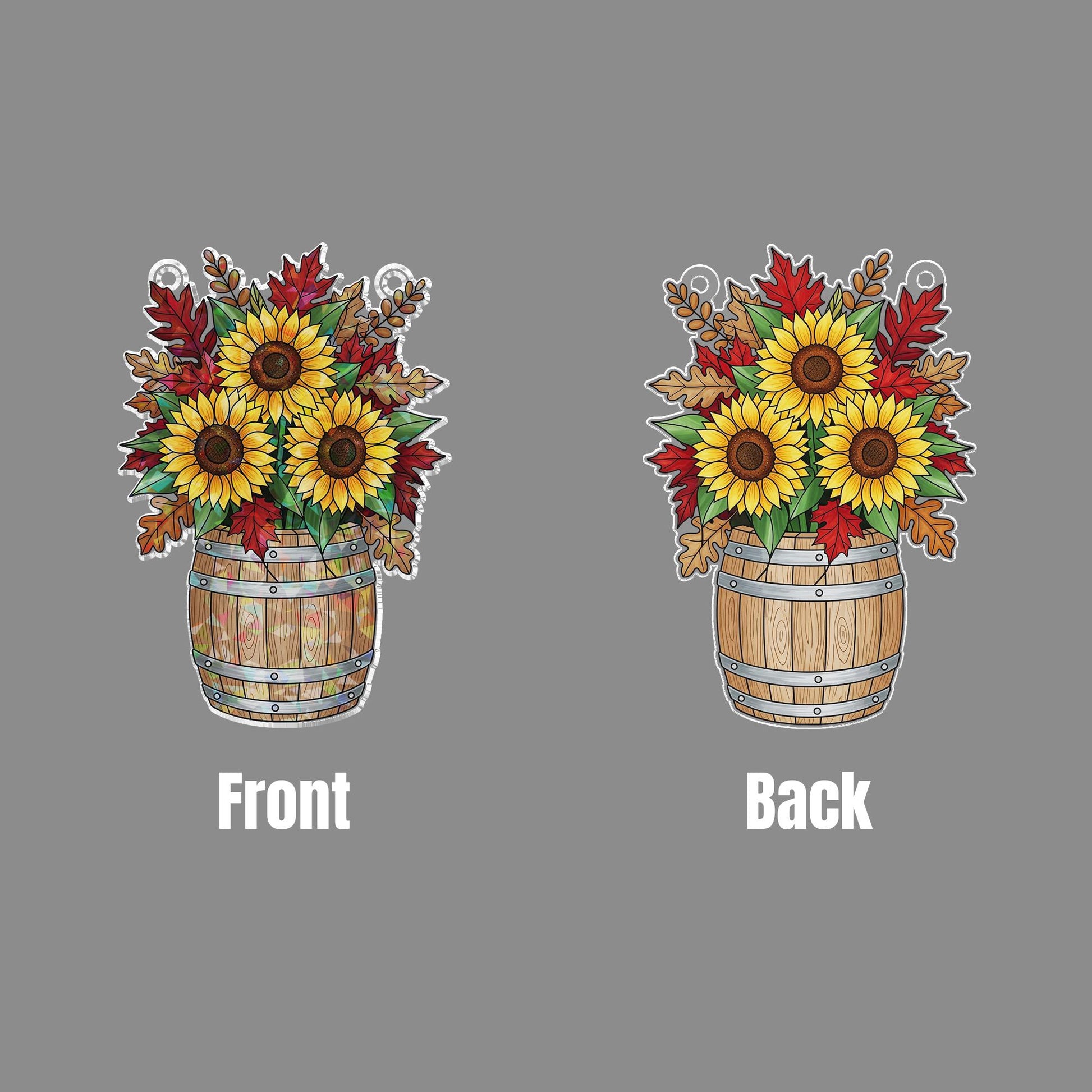 Holographic Sunflower Barrel Window Hanging – Autumn Sun-Catcher Décor, Glittering Fall Floral Ornament for Cozy Windows