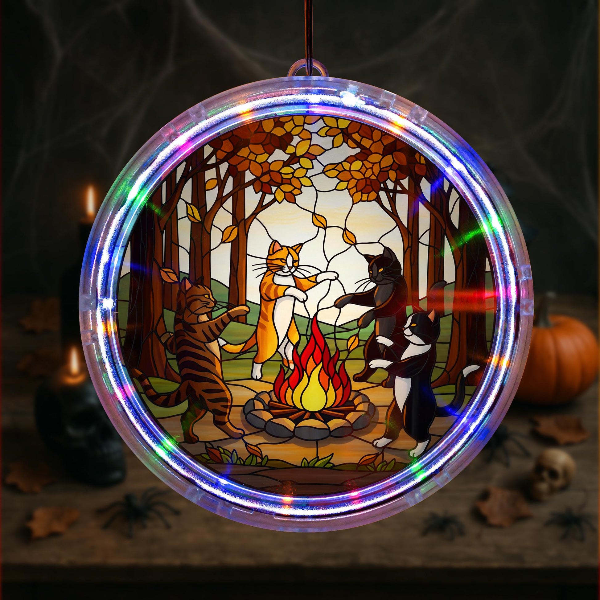 LED Cat Hanging Light | Acrylic autumn Cat led light| Colorful LED Window Hanging | Cat Lover Home Decor Gift
