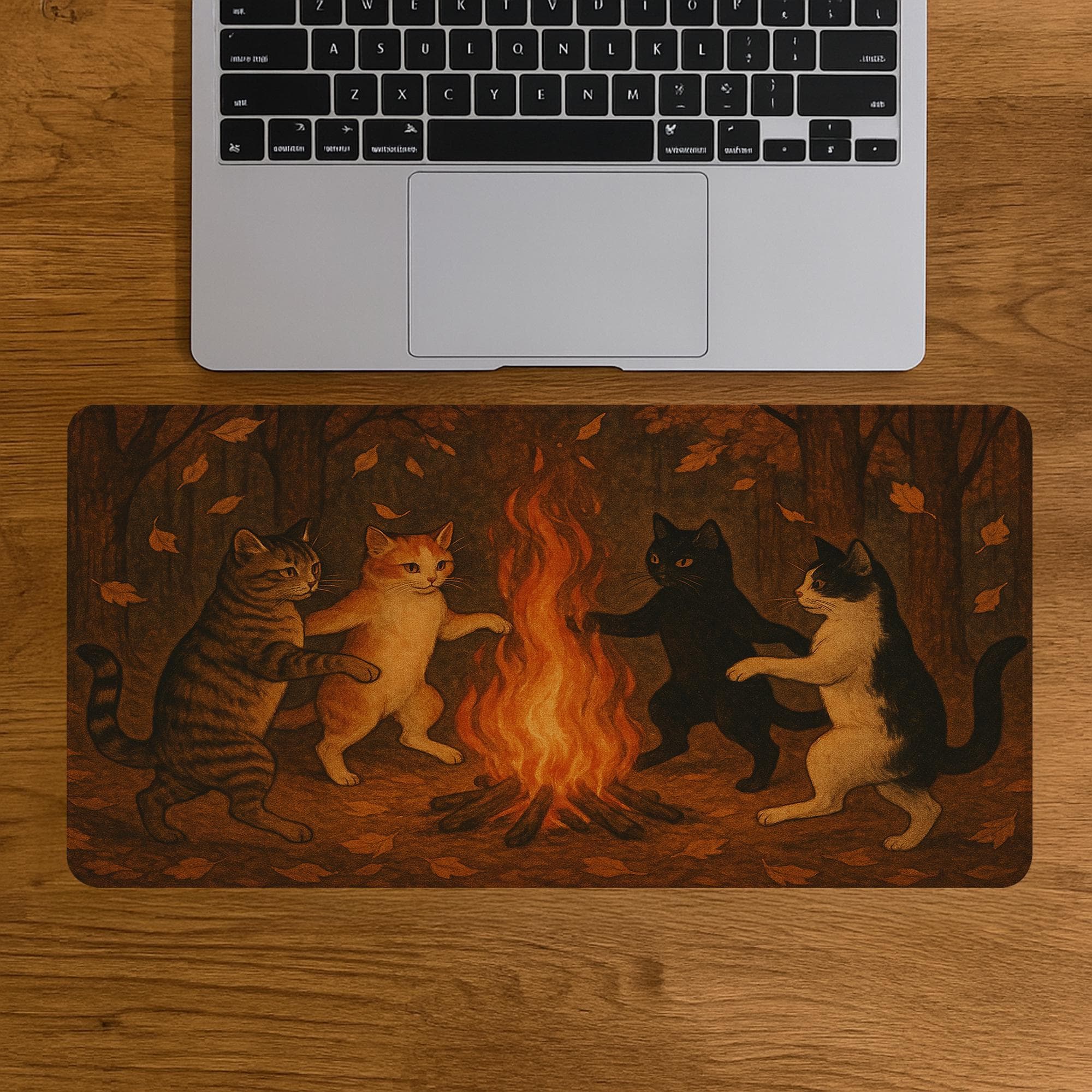 Cat Mouse Pad | Cozy Bonfire Cat Desk Mat | Gothic Witchy Office Decor | Cute Cat Lover Gift | Spooky Aesthetic Mousepad