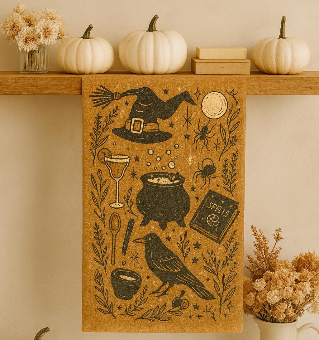 Witch Kitchen Towel | Gothic Halloween Dish Towel | Spooky Witchy Decor | Cauldron Tea Towel | Witch Gift for Mom