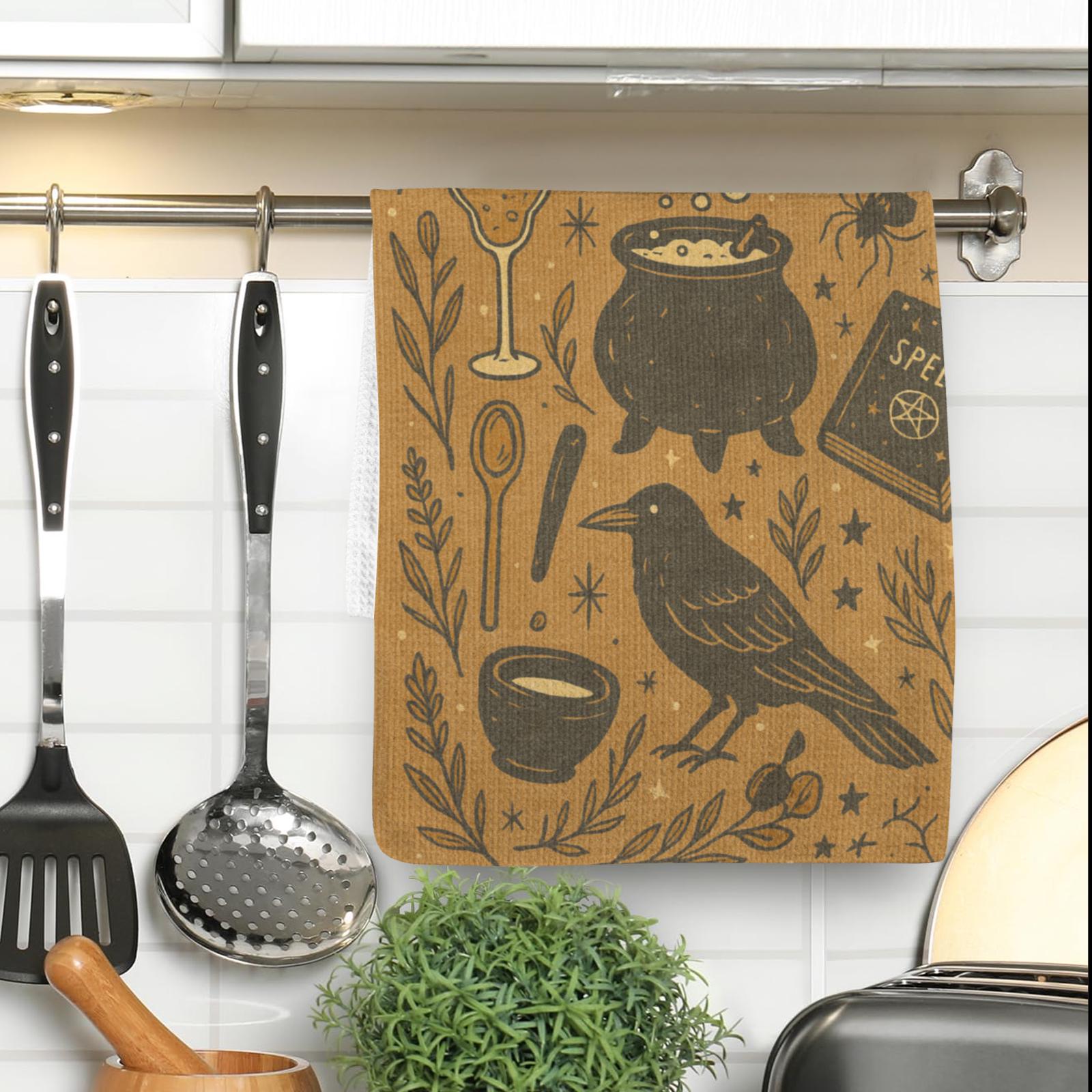 Witch Kitchen Towel | Gothic Halloween Dish Towel | Spooky Witchy Decor | Cauldron Tea Towel | Witch Gift for Mom