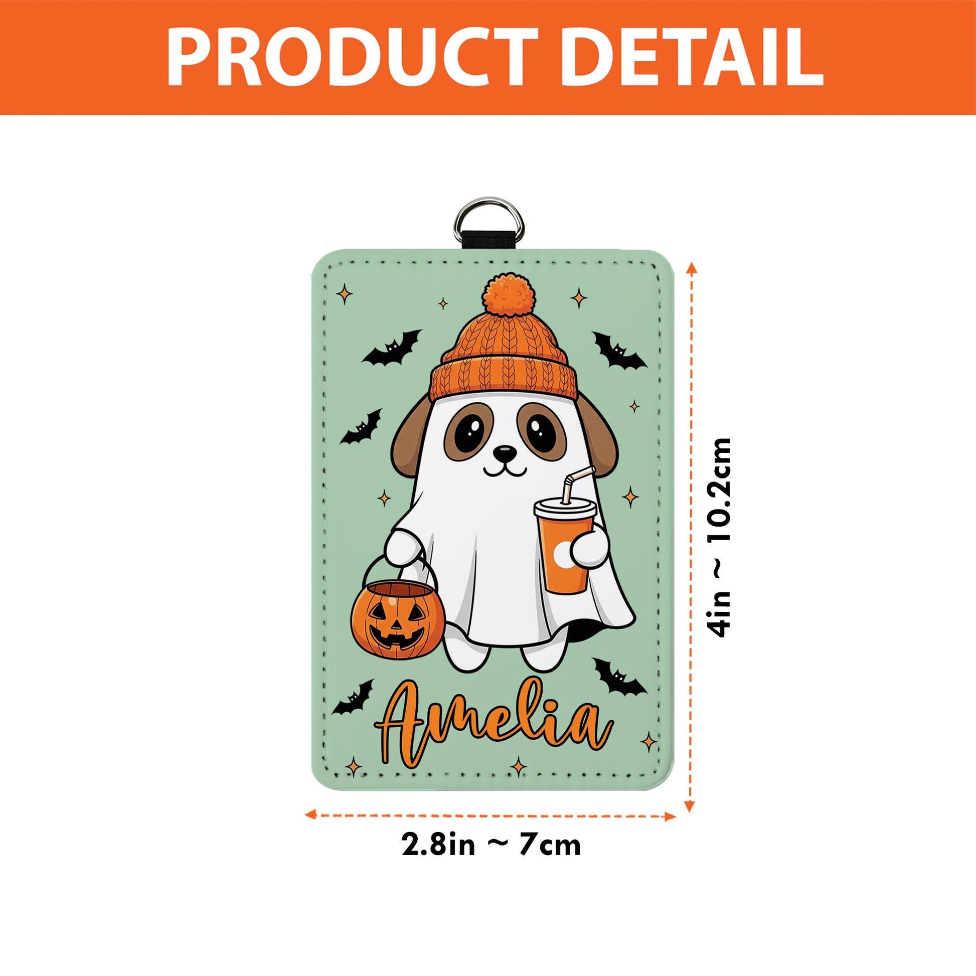 Custom Halloween Dog Badge Holder – Personalized Name ID Card Holder, Ghost Puppy Lanyard, Fall Office Nurse Teacher Gift, Work Accessory
