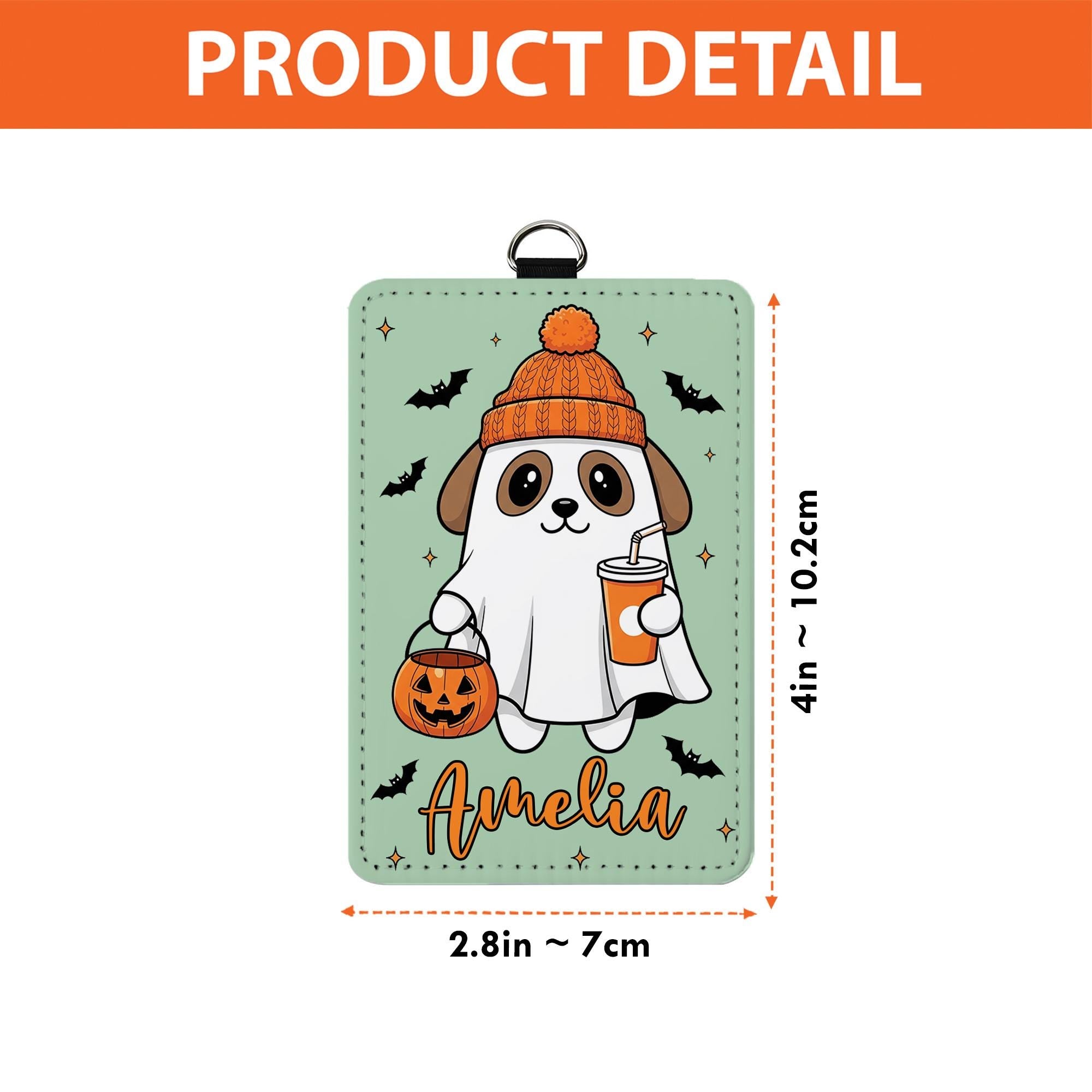 Custom Halloween Dog Badge Holder – Personalized Name ID Card Holder, Ghost Puppy Lanyard, Fall Office Nurse Teacher Gift, Work Accessory