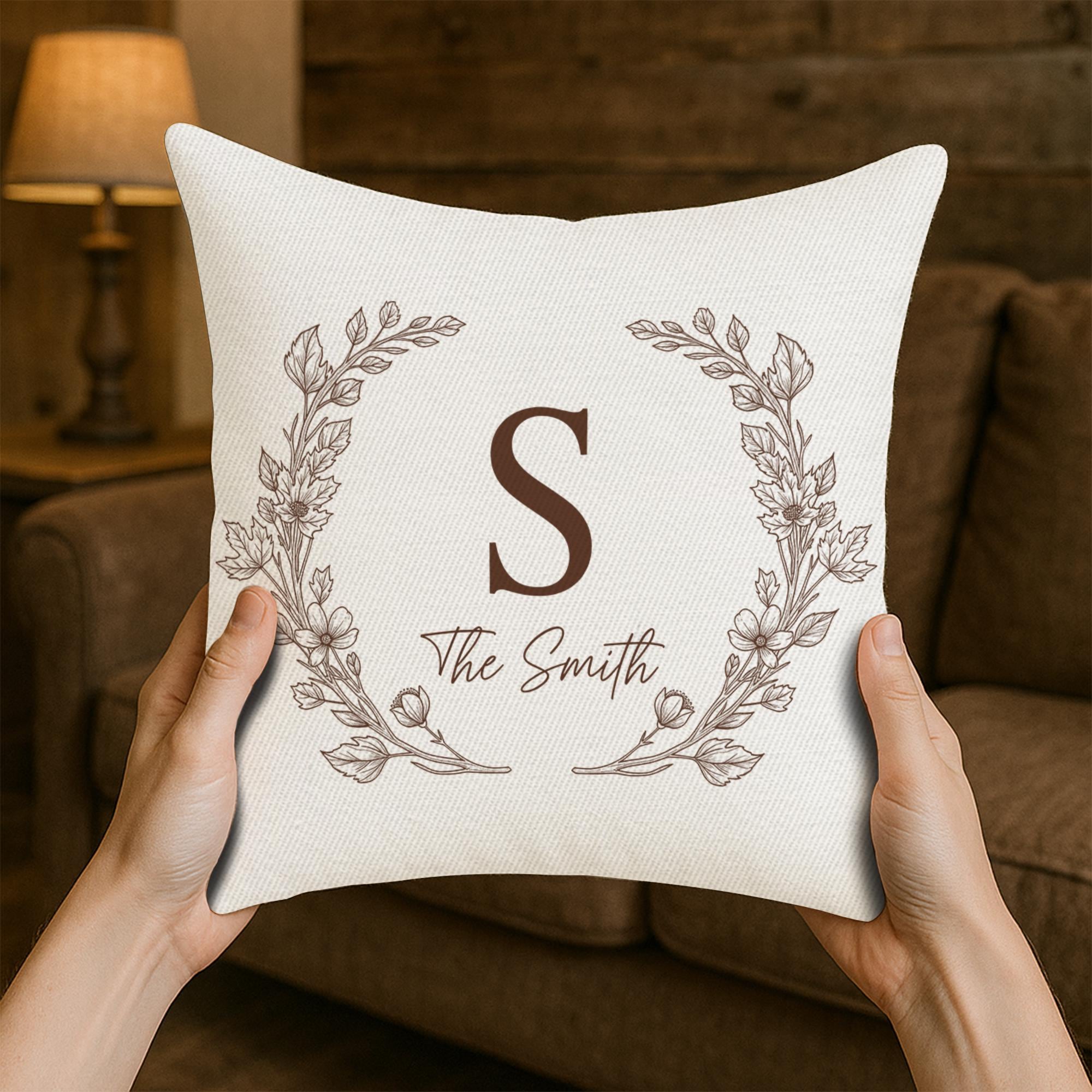 Custom Family Name Pillow, Personalized Monogram Throw Pillow, Rustic Farmhouse Cushion, Wedding Gift, Housewarming Home Decor