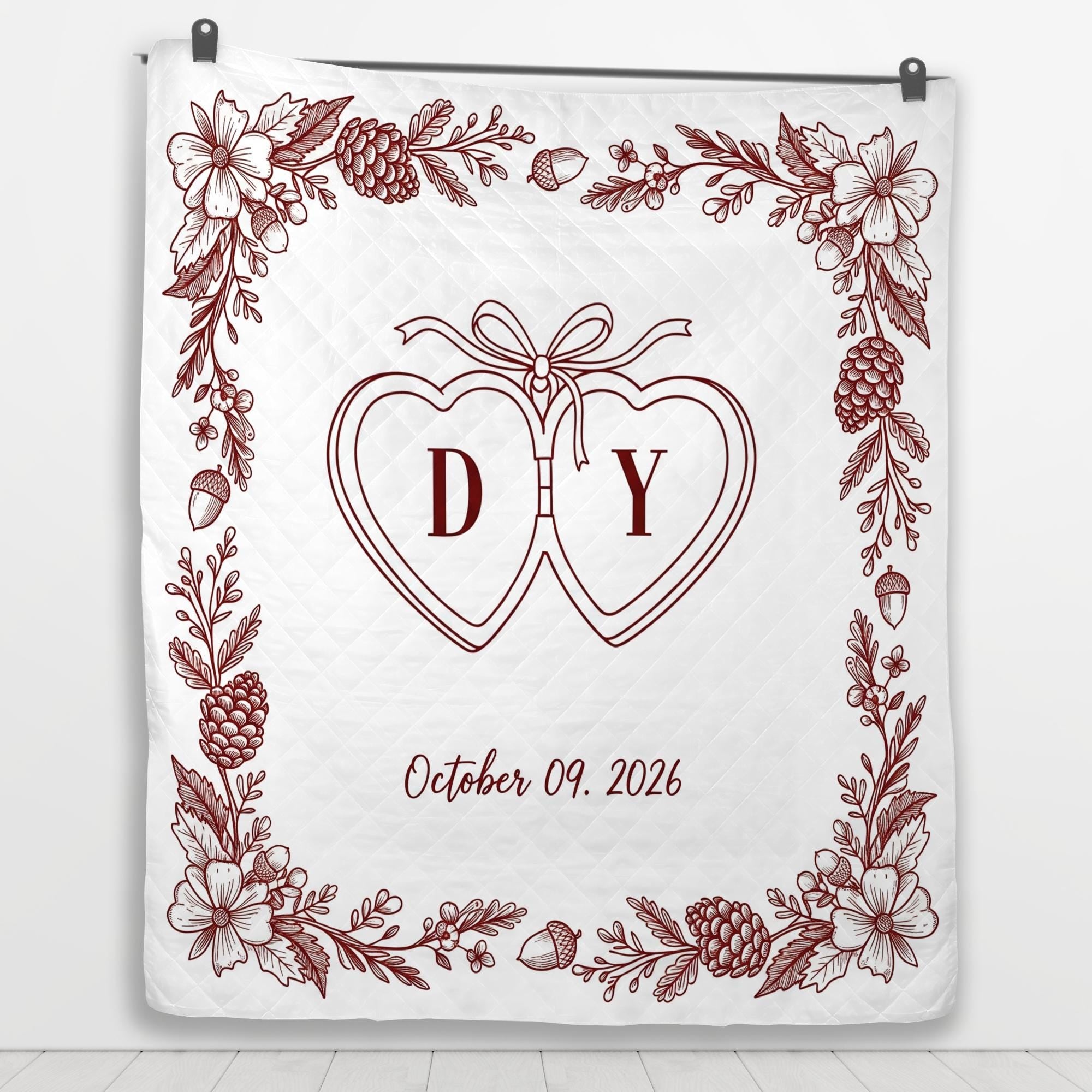 Custom Wedding Blanket, Personalized Couple Throw, Anniversary Gift, Engagement Blanket, Monogram Date Quilt, Romantic Home Decor