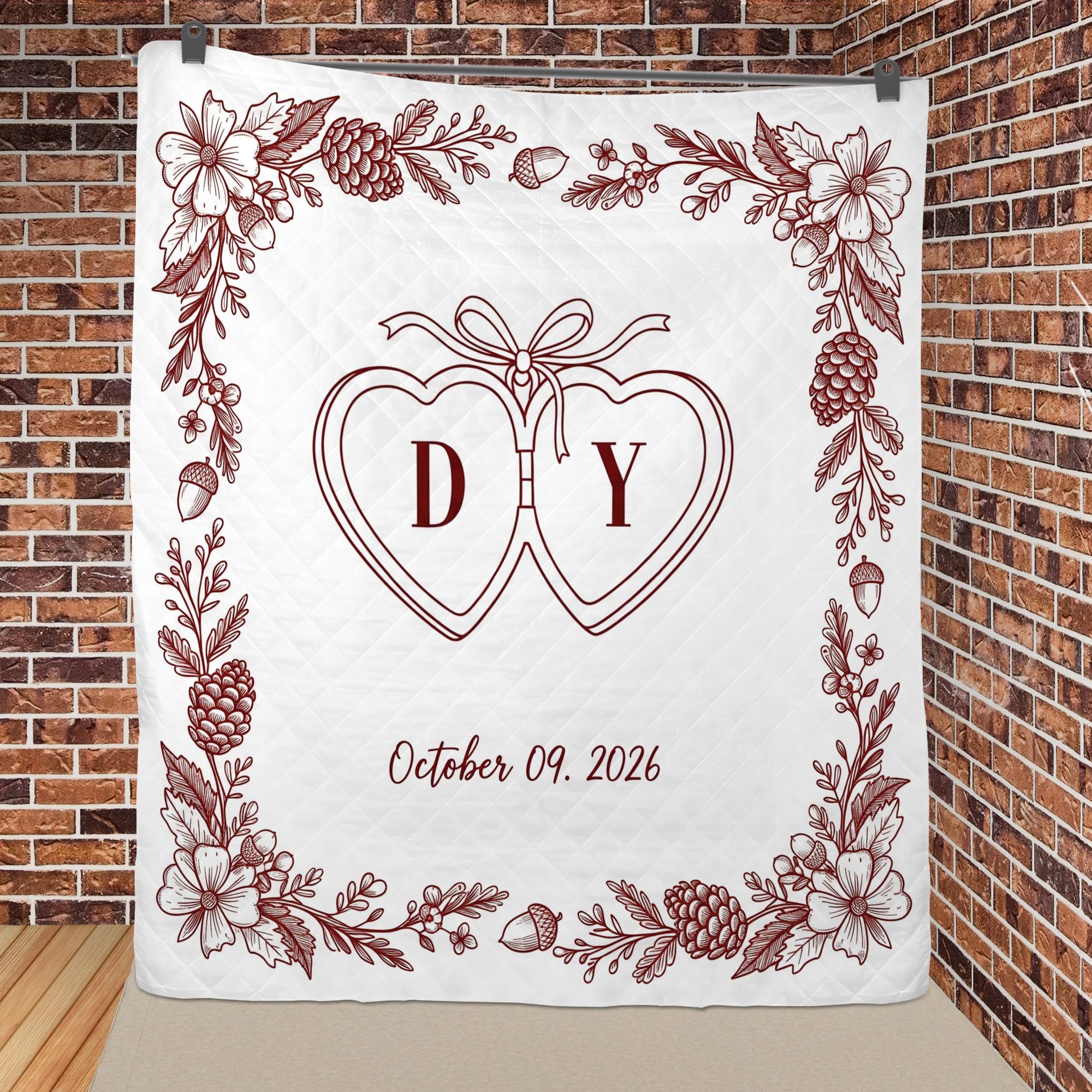 Custom Wedding Blanket, Personalized Couple Throw, Anniversary Gift, Engagement Blanket, Monogram Date Quilt, Romantic Home Decor