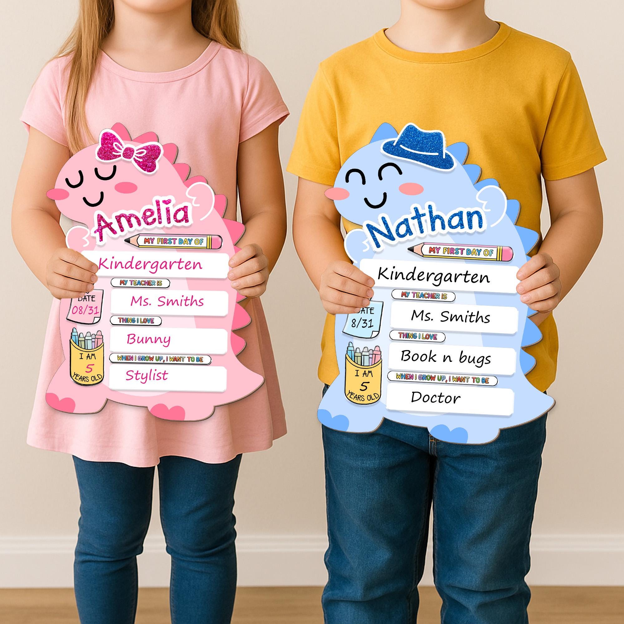 Custom First Day, Last Day of School Interchangeable With Changing Prompts Wood Sign, Personalized Back to School Board, Kids Memory Sign