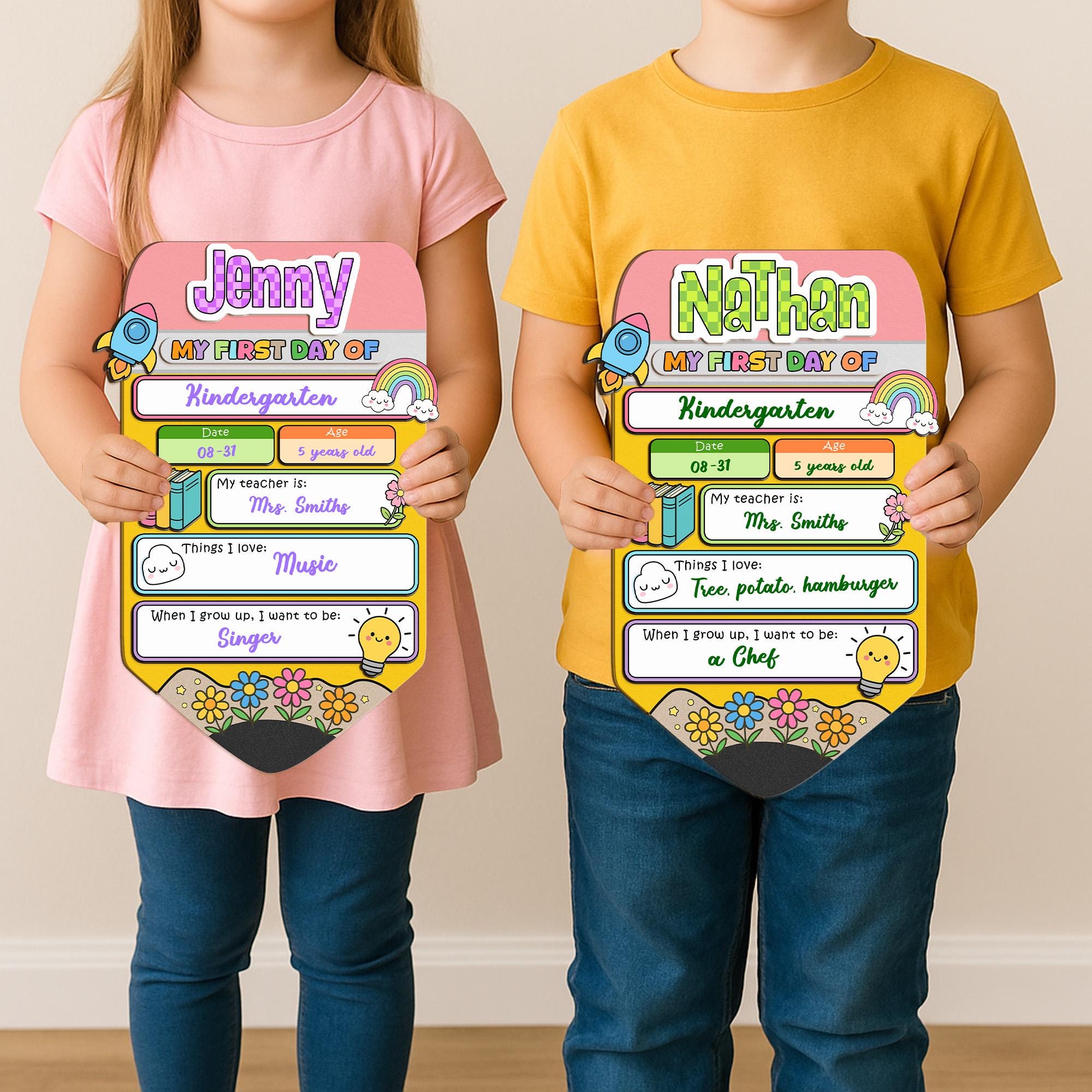 Custom First Day, Last Day of School Interchangeable Wood Sign, Personalized Pencil Shape Board,  Back to School Board, Memory Keepsake