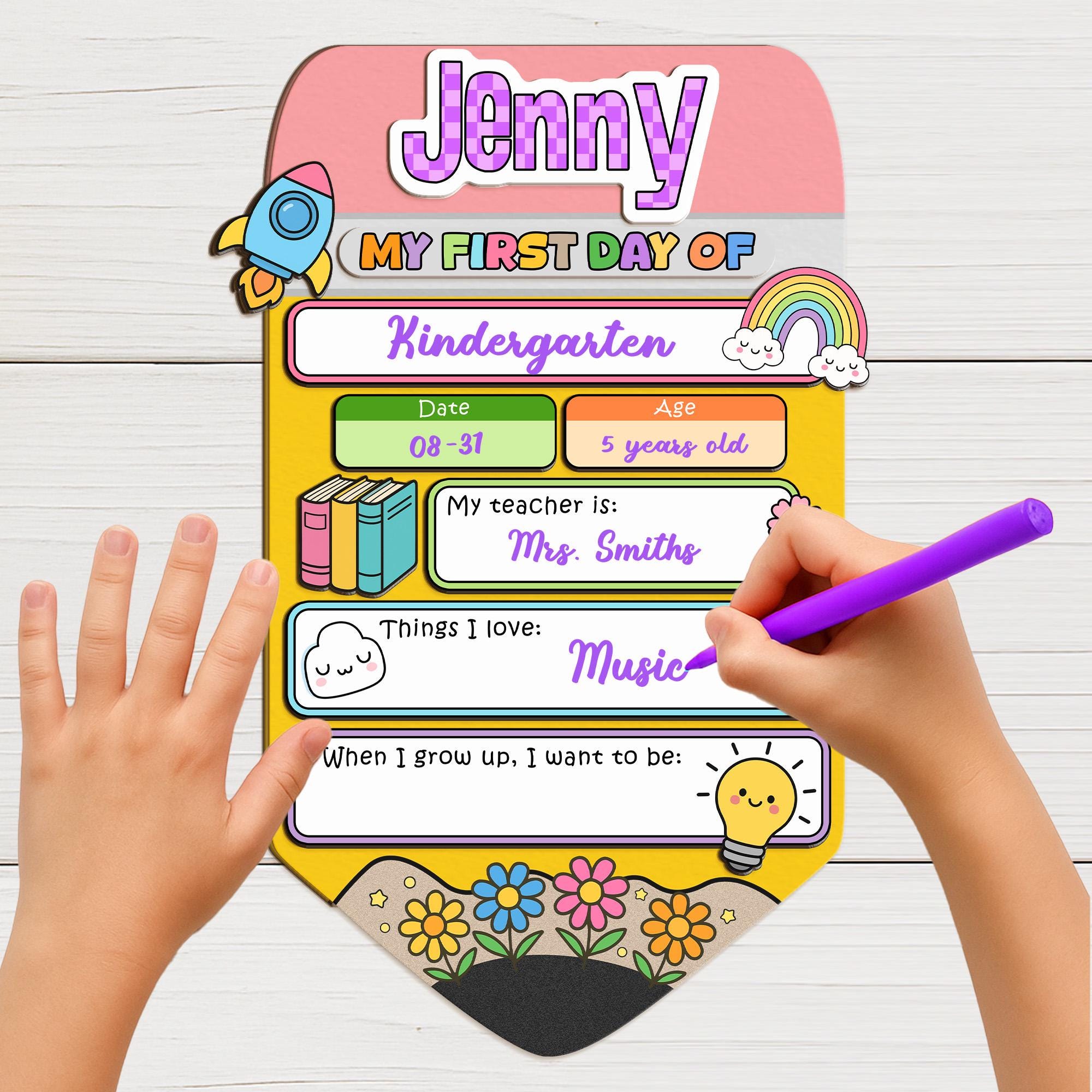 Custom First Day, Last Day of School Interchangeable Wood Sign, Personalized Pencil Shape Board,  Back to School Board, Memory Keepsake