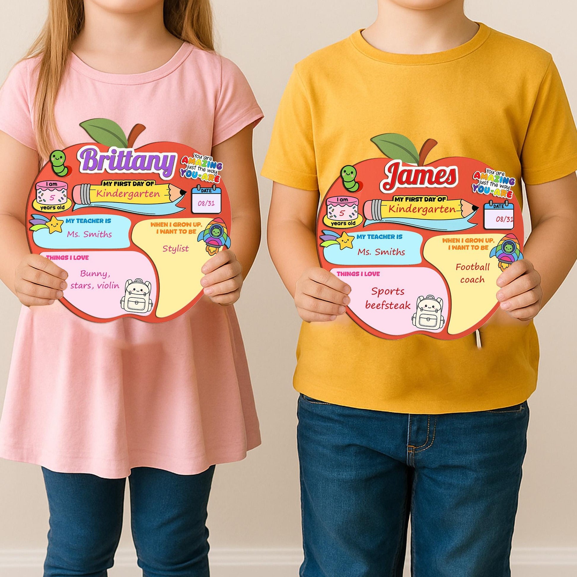 Custom Wooden Apple Reusable School Sign, Personalized First Day, Last Day of School Board, Kids Memory Sign, Teacher Gift Keepsake
