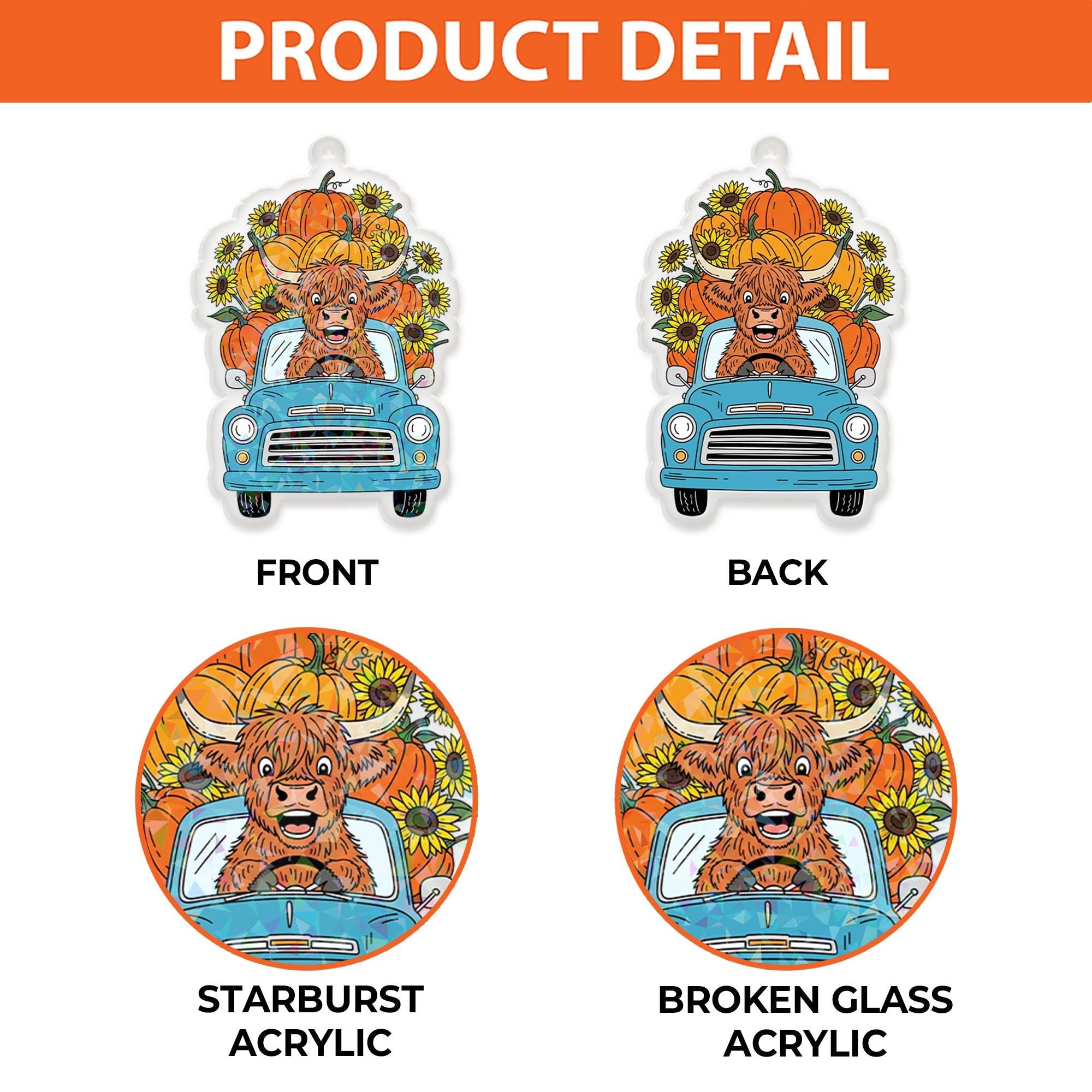 Highland Cow Keychain: Acrylic Pumpkin & Sunflower Charm