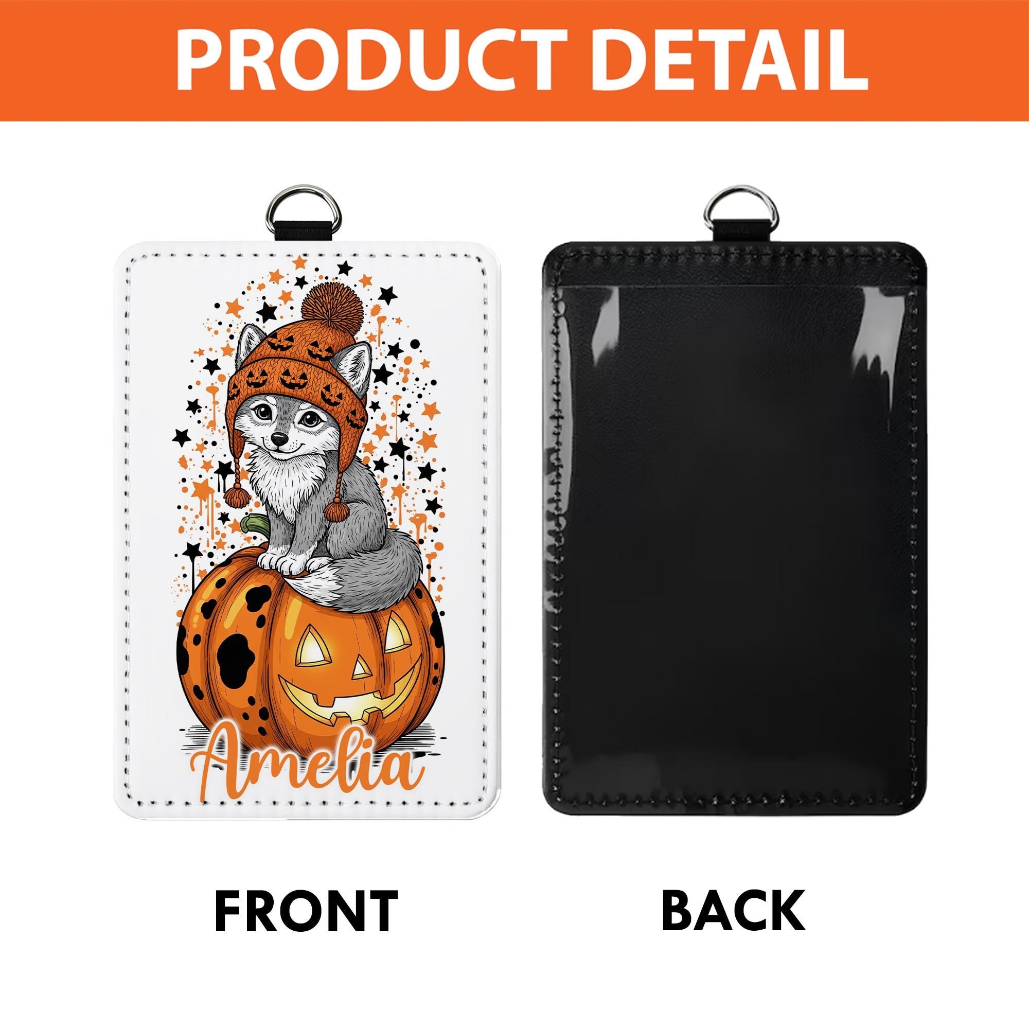 Personalized Halloween Wolf Badge Holder | Custom Pumpkin ID Lanyard | Cute Fall Name Tag | Spooky Teacher Gift | Autumn Work Accessory