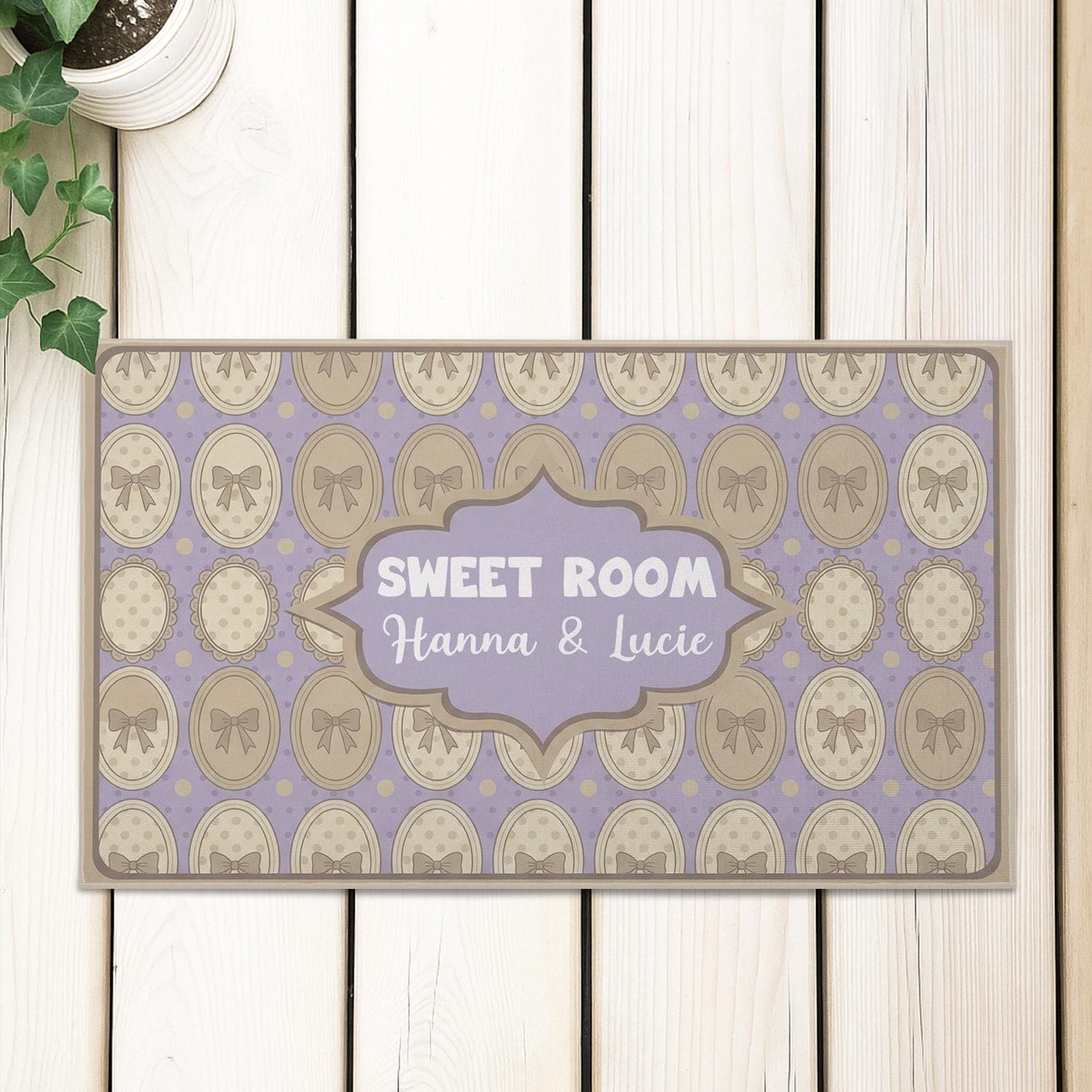 Personalized Sweet Room Doormat | Custom Name Rug for Roommates & Sisters | Cute Pastel Bow Mat | Dorm Bedroom Door Decor