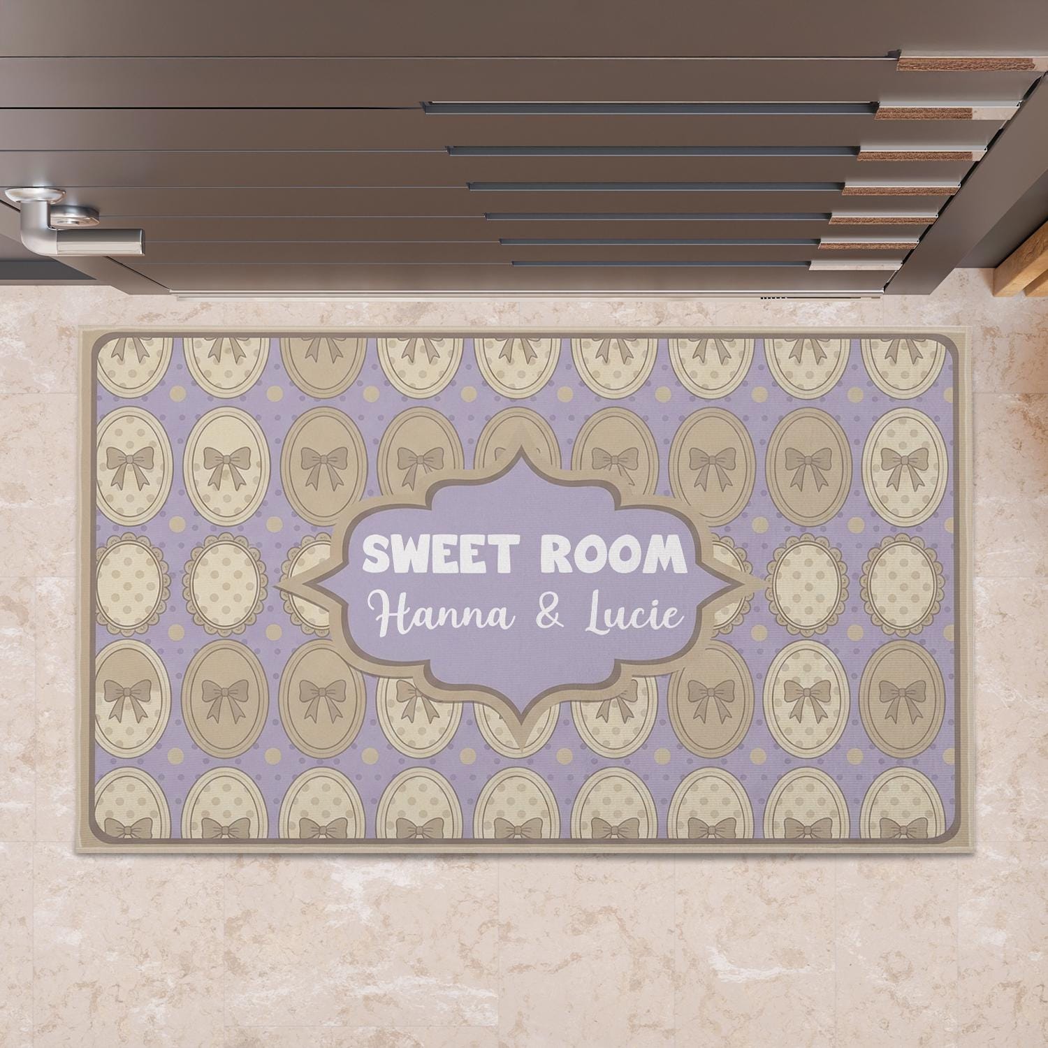 Personalized Sweet Room Doormat | Custom Name Rug for Roommates & Sisters | Cute Pastel Bow Mat | Dorm Bedroom Door Decor