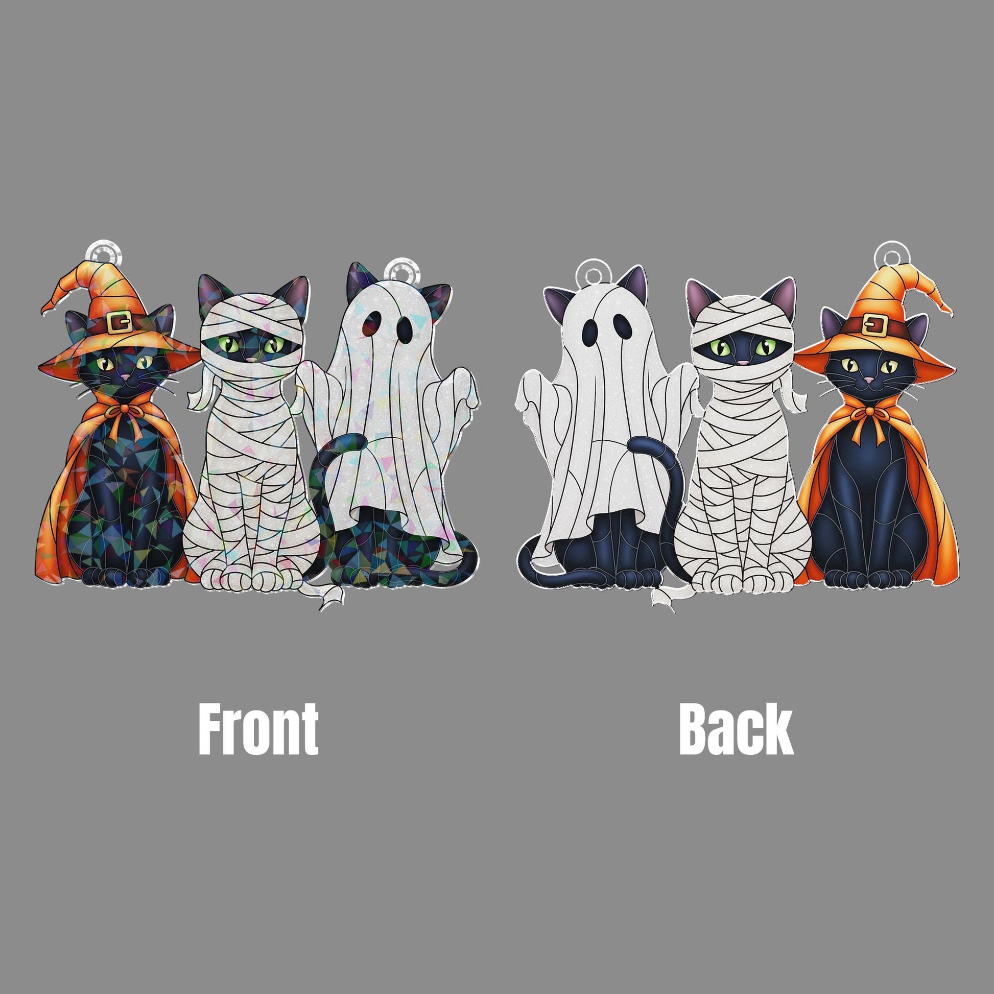 Halloween Cat Acrylic Window Hanging, Witch Mummy Ghost Black Cat Holographic Suncatcher, Spooky Style Decor, Acrylic Suncatcher