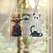 Halloween Cat Acrylic Window Hanging, Witch Mummy Ghost Black Cat Holographic Suncatcher, Spooky Style Decor, Acrylic Suncatcher