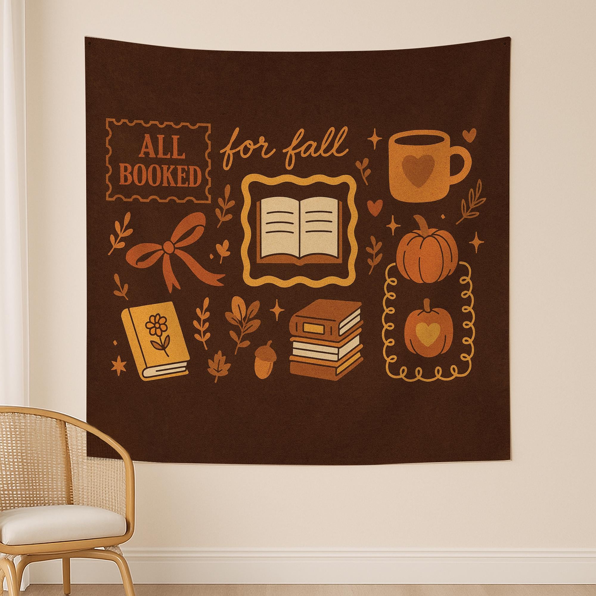 Autumn Book Tapestry: Cozy Fall Reading Nook Decor