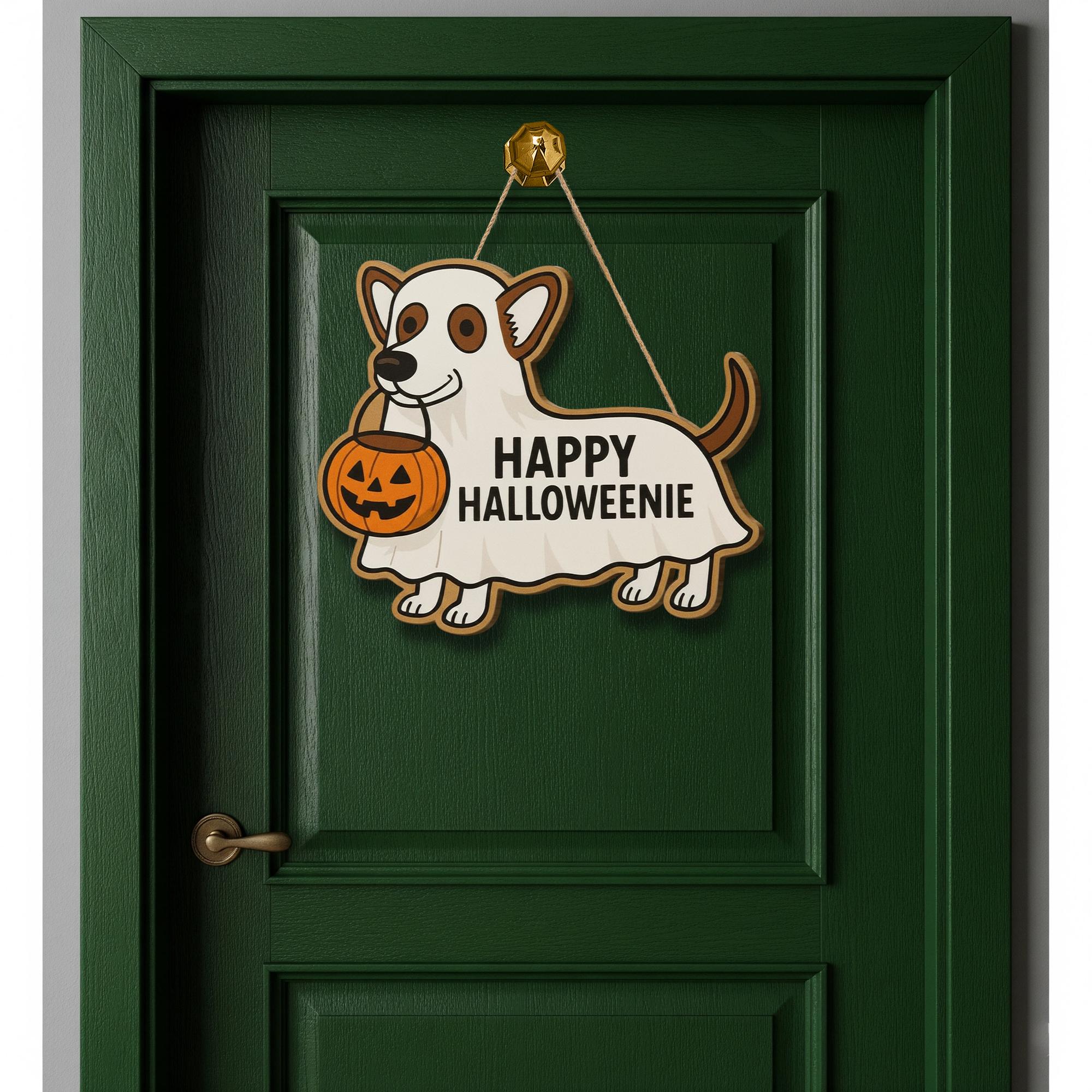 Halloween Dog Door Hanger, Cute Puppy Halloween Decoration, Happy Halloweenie, Dog Lover Gift, Fall Door Decor, Halloween Pet Sign