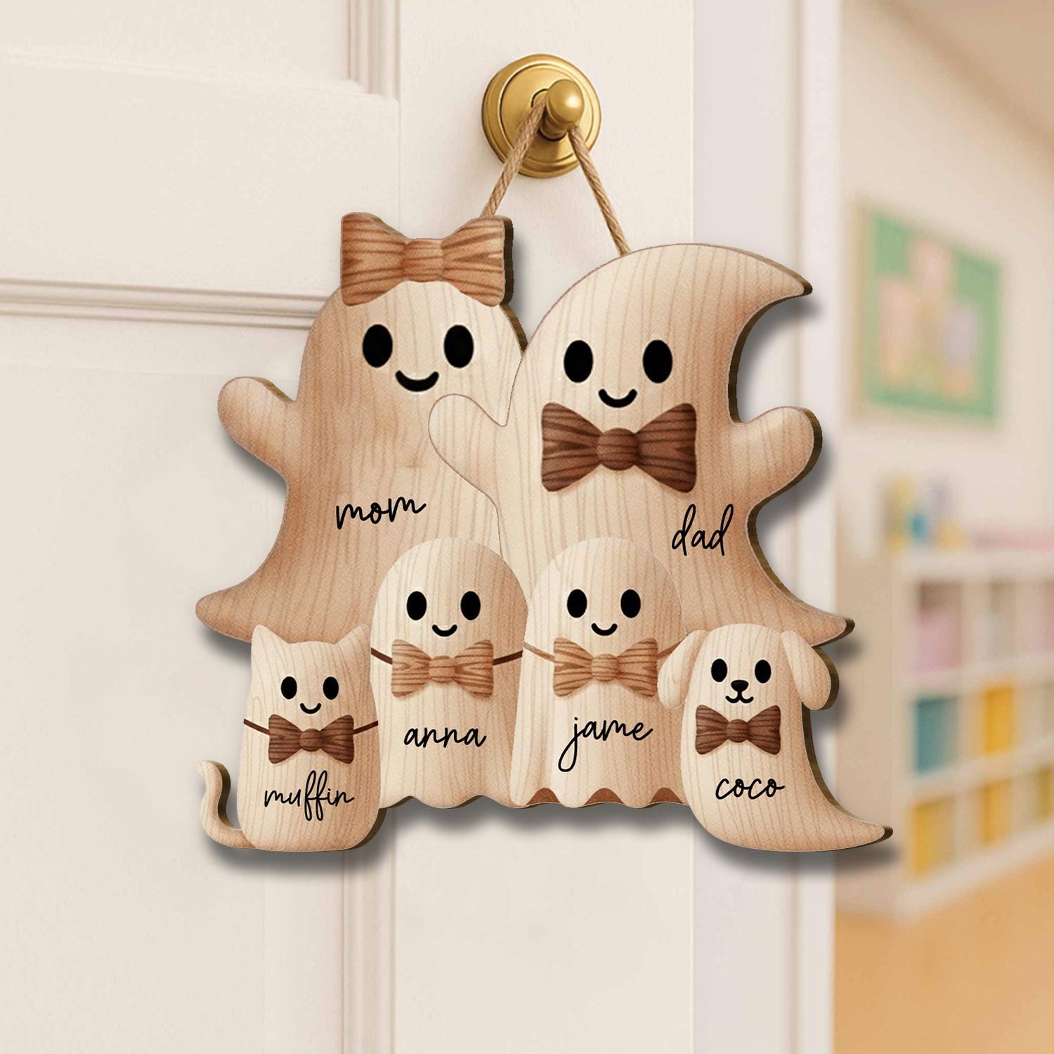 Personalized Ghost Family Door Hanger, Halloween Welcome Sign, Custom Family Name Ghost Decor, Cute Spooky Season Door Art, Fall Porch Decor