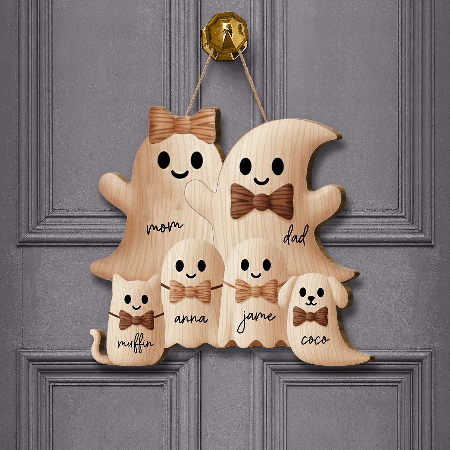 Personalized Ghost Family Door Hanger, Halloween Welcome Sign, Custom Family Name Ghost Decor, Cute Spooky Season Door Art, Fall Porch Decor