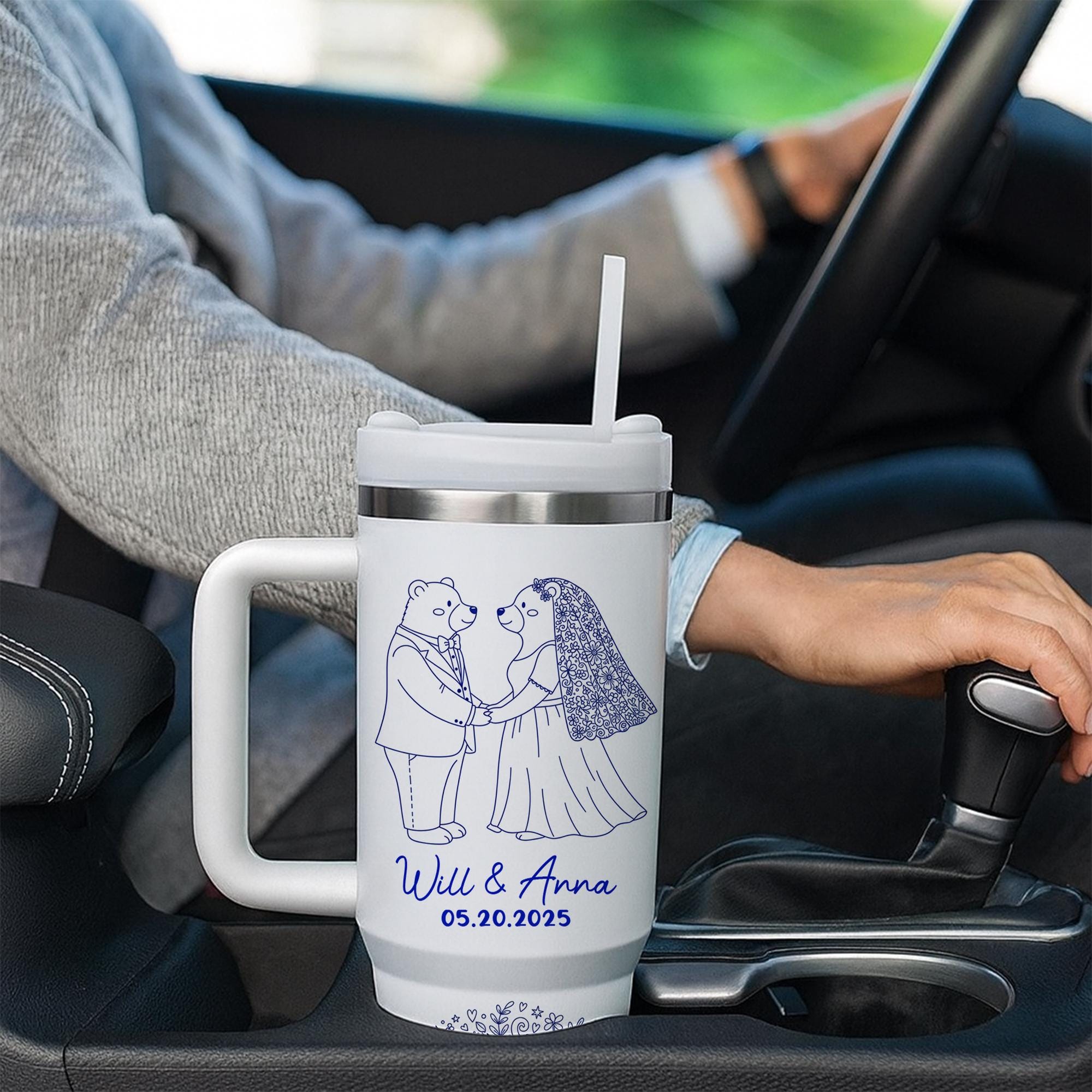 Personalized Wedding Tumbler, Custom Engraved Bear Couple Cup, Bridal Shower Gift, Mr and Mrs Tumbler, Wedding Date Cup, Engagement Gift