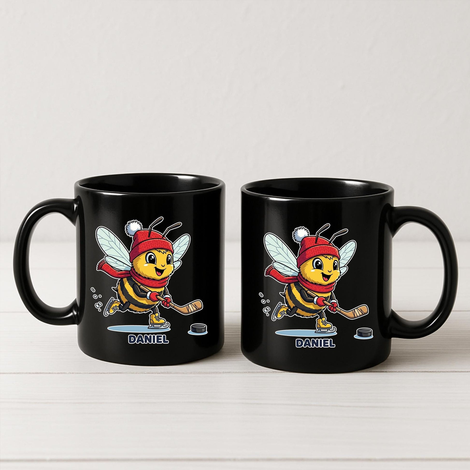 Personalized Hockey Bee Mug, Custom Coffee Cup for Hockey Player or Fan, Winter Sports Gift for Kids, Hockey Coach or Team Gift