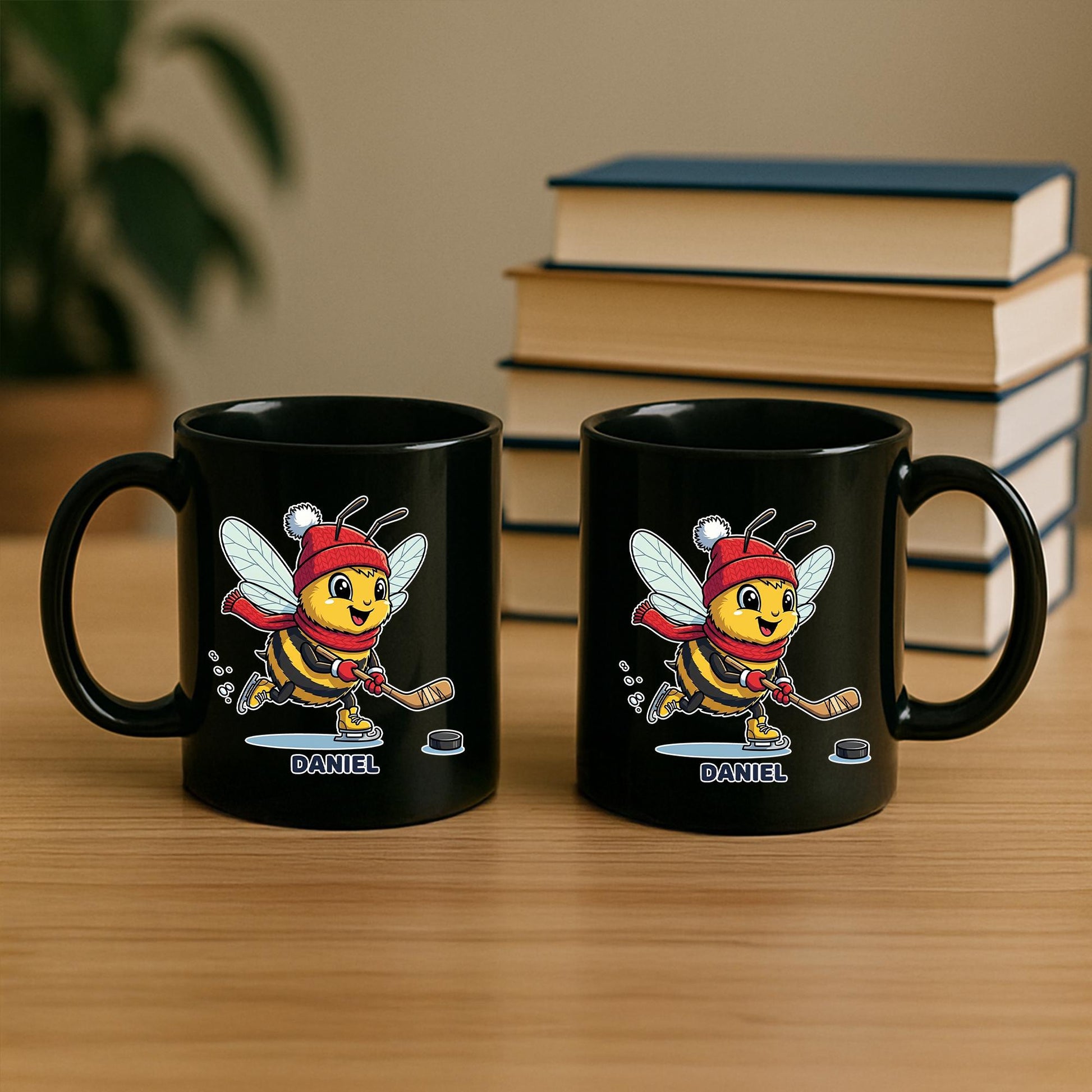 Personalized Hockey Bee Mug, Custom Coffee Cup for Hockey Player or Fan, Winter Sports Gift for Kids, Hockey Coach or Team Gift
