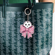 Cute Ghost Keychain with Pink Bow, Kawaii Ghost Key Ring, Spooky Cute Accessory, Halloween Gift, Pastel Goth Charm for Bag or Keys