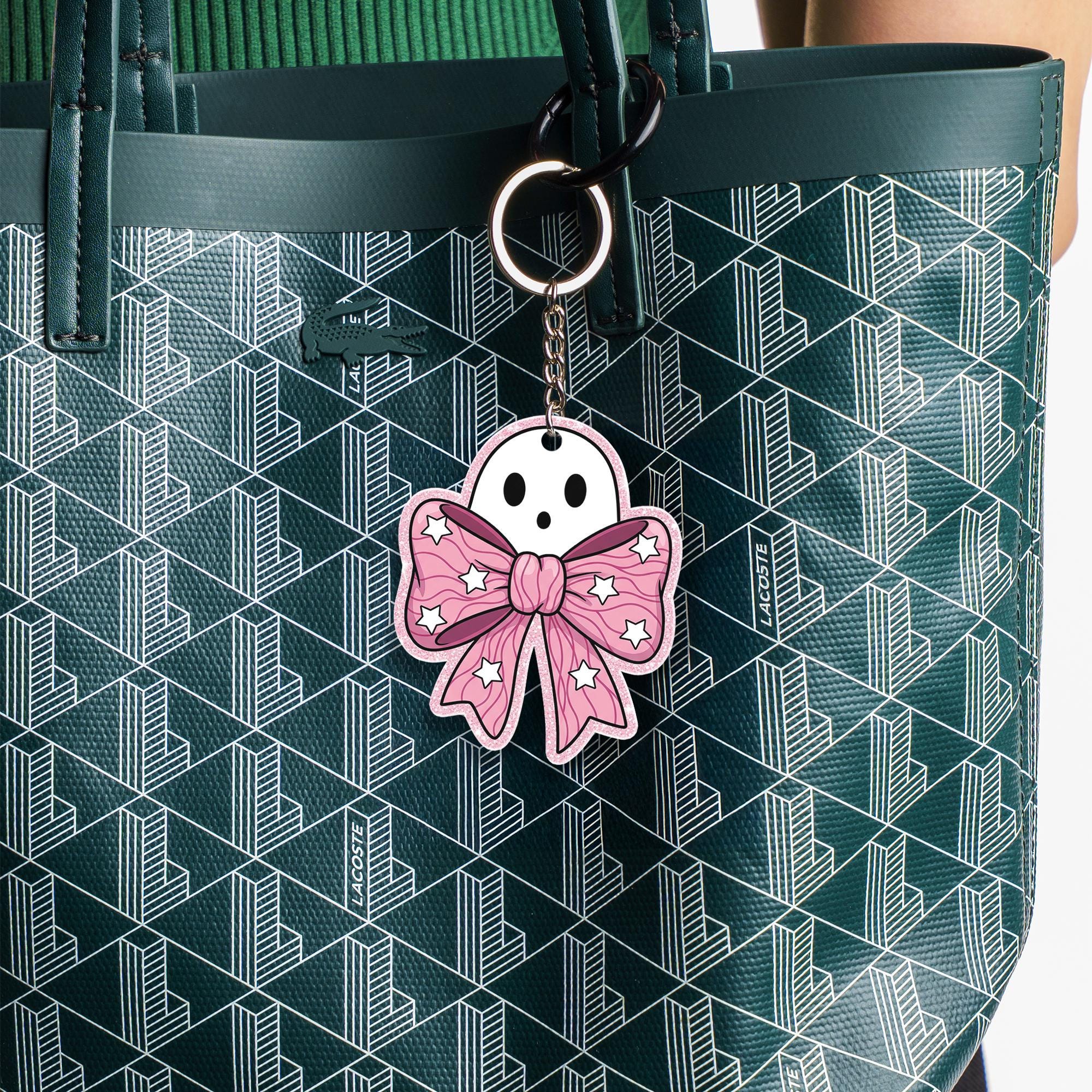 Cute Ghost Keychain with Pink Bow, Kawaii Ghost Key Ring, Spooky Cute Accessory, Halloween Gift, Pastel Goth Charm for Bag or Keys
